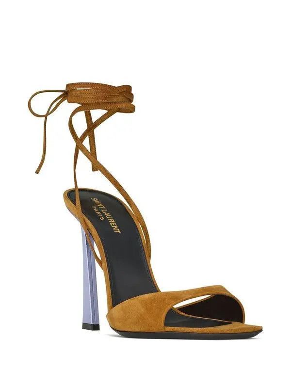 Saint Laurent Paris o1b1hav111224 Paz Sandals in Suede Metallized Leather Brown Size US 7.5 / IT 37.5 - 2 Thumbnail
