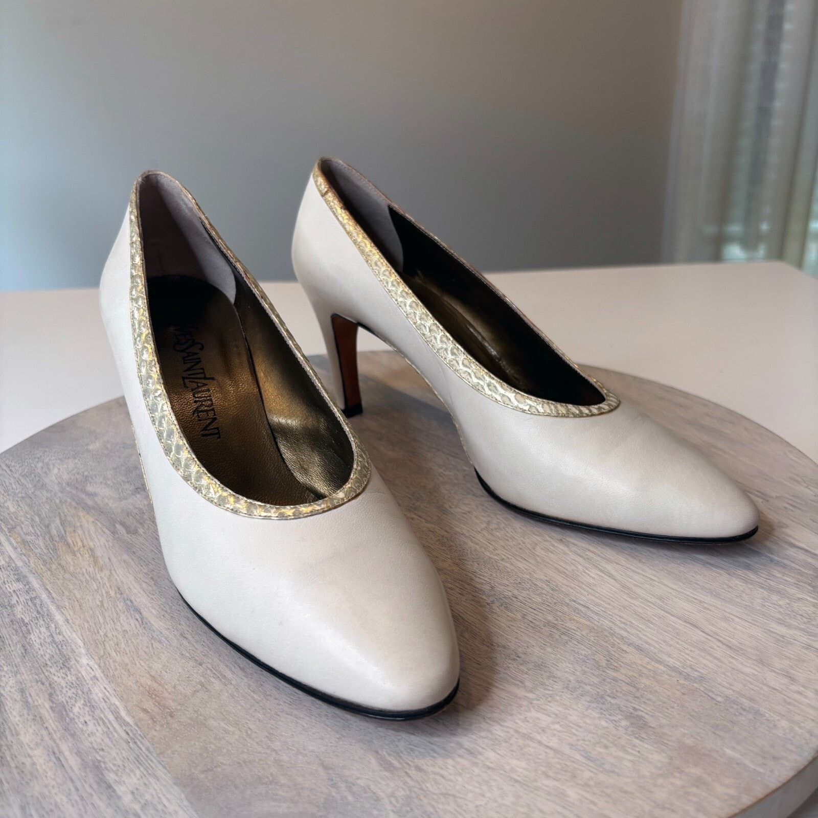 Yves Saint Laurent Yves Saint Laurent Cream Leather Pumps Heels Shoes Size 8.5 Size US 8.5 / IT 38.5 - 3 Thumbnail