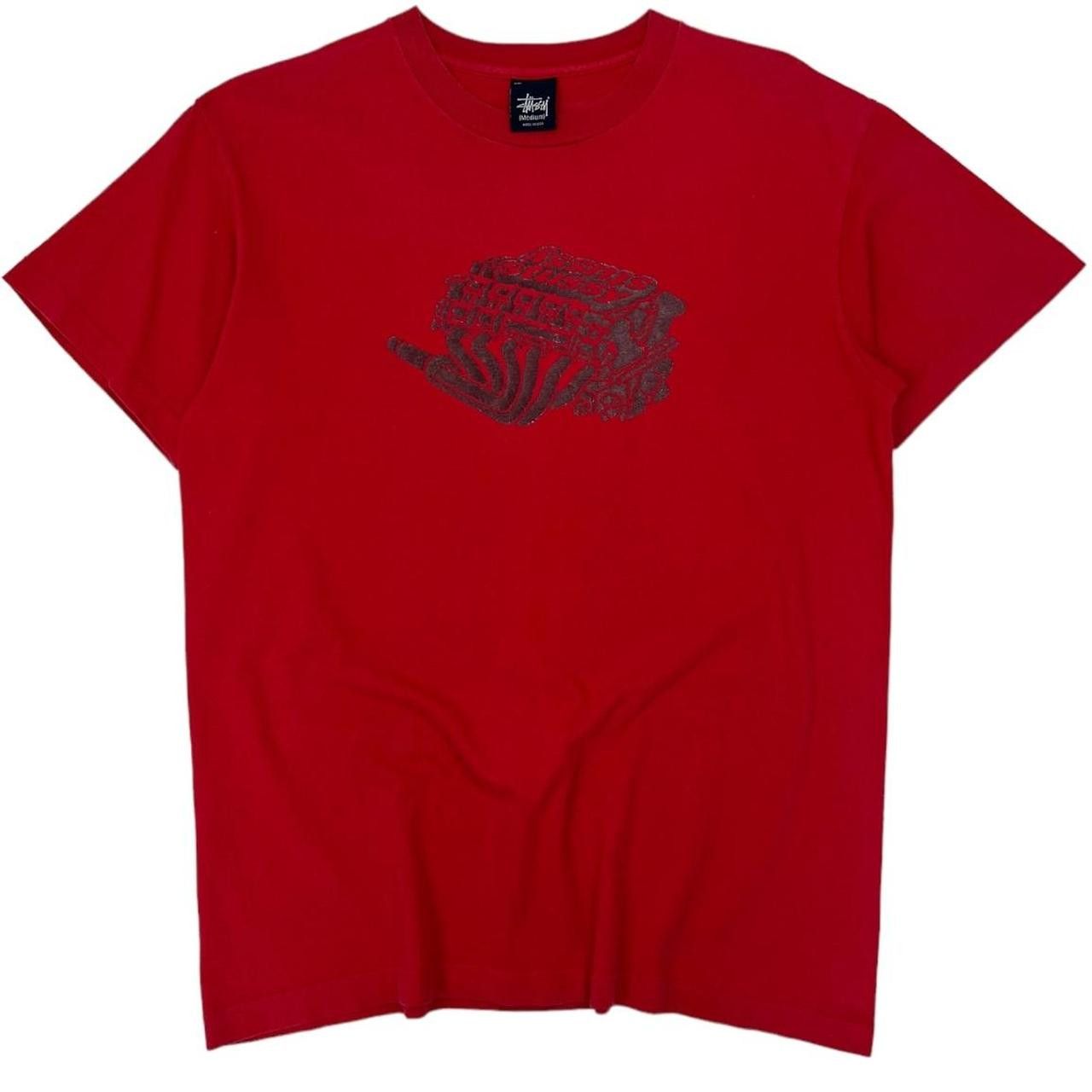 image of Vintage Stussy Engine T-Shirt in Red Black, Men's (Size Medium)