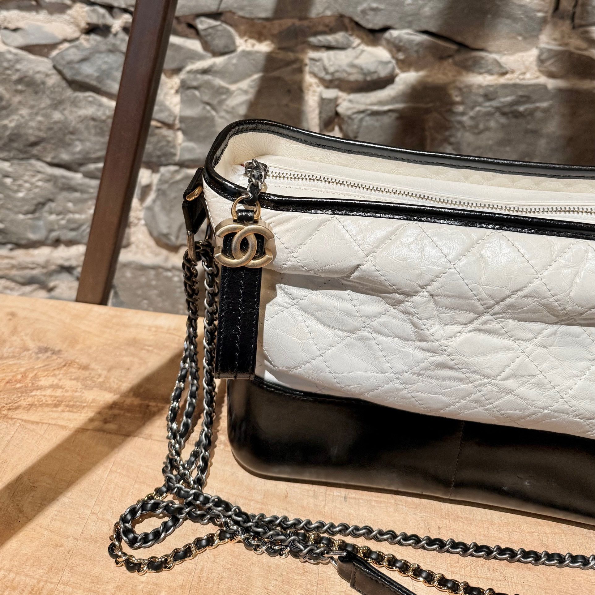 Chanel Chanel Ivory Black Lambskin Medium Gabrielle Hobo Bag Size ONE SIZE - 3 Thumbnail