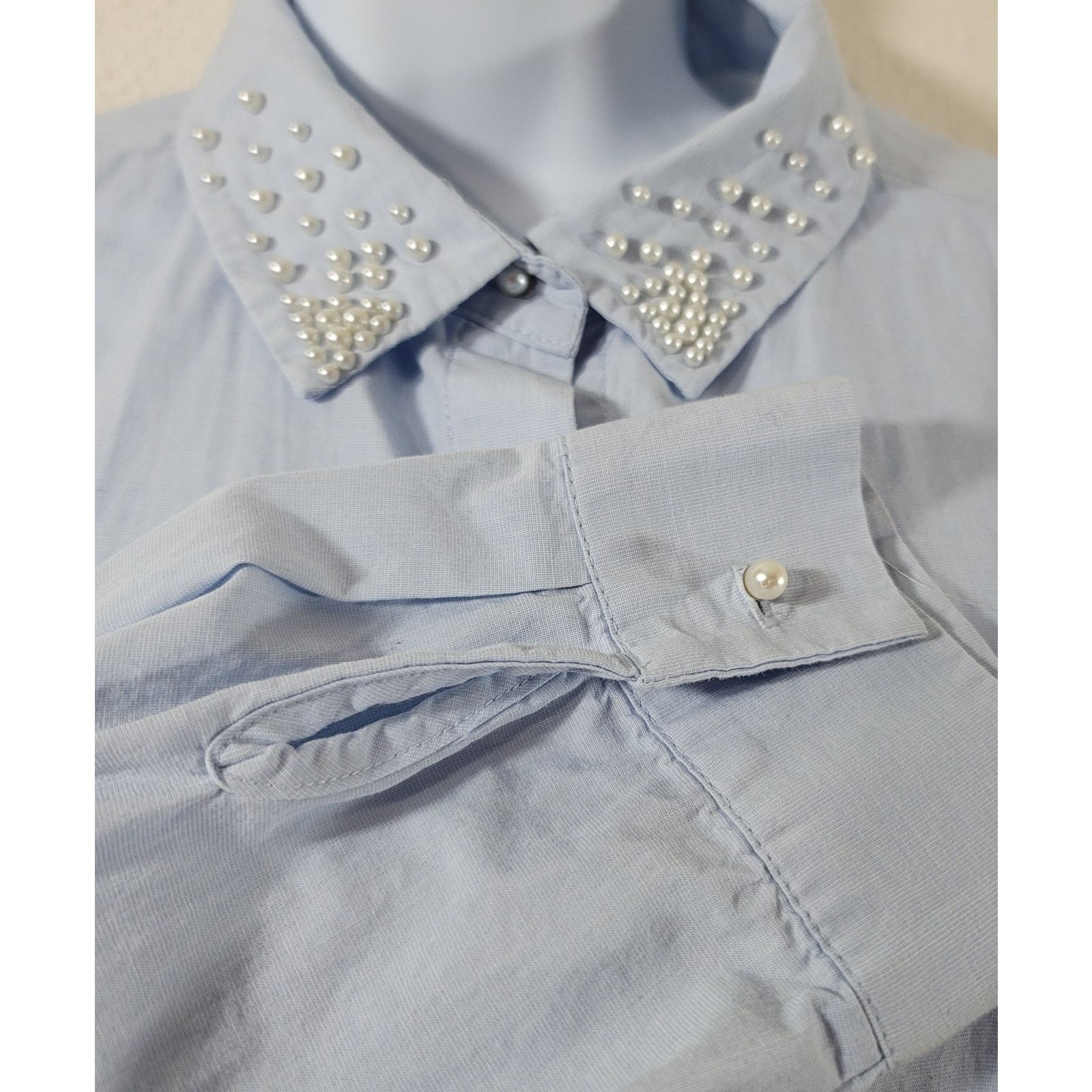 Other Peck&Peck Light Blue Pearl Button Up Top XL Pearls On Collar Size XL / US 12-14 / IT 48-50 - 2 Thumbnail