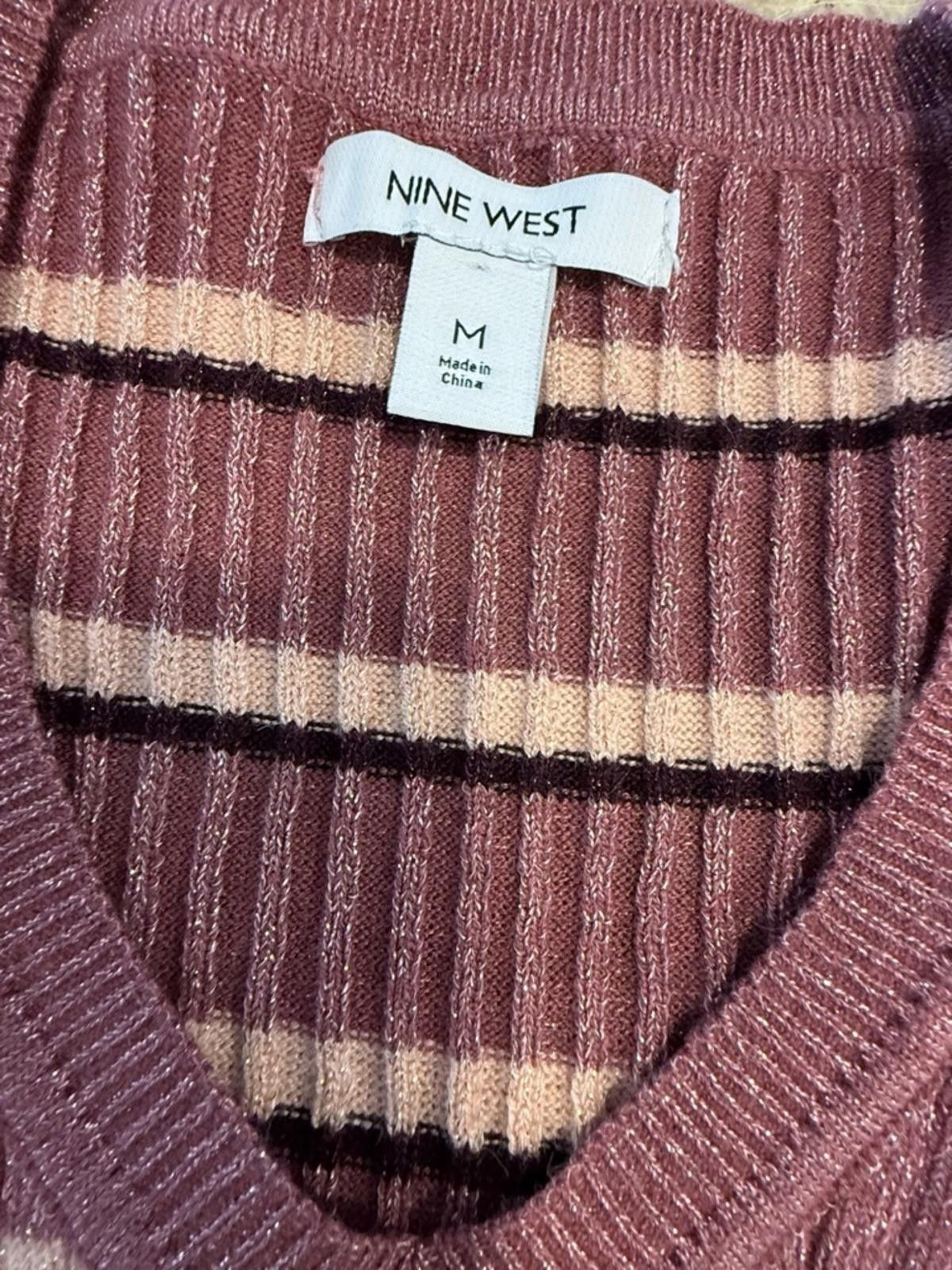 Nine West Nine West metallic stripe V neck sweater pink brown tan SZ M Size M / US 6-8 / IT 42-44 - 5 Thumbnail