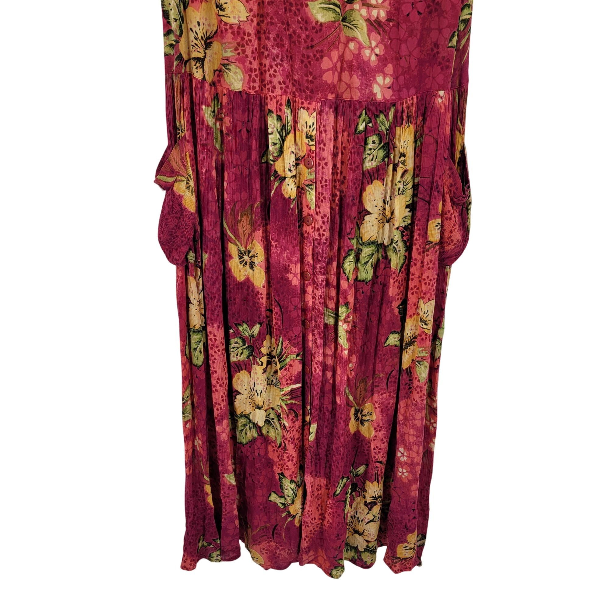 Vintage Vtg BILA Womens Pink Floral Crinkle Drop Waist Maxi Dress Sz Size L / US 10 / IT 46 - 5 Thumbnail