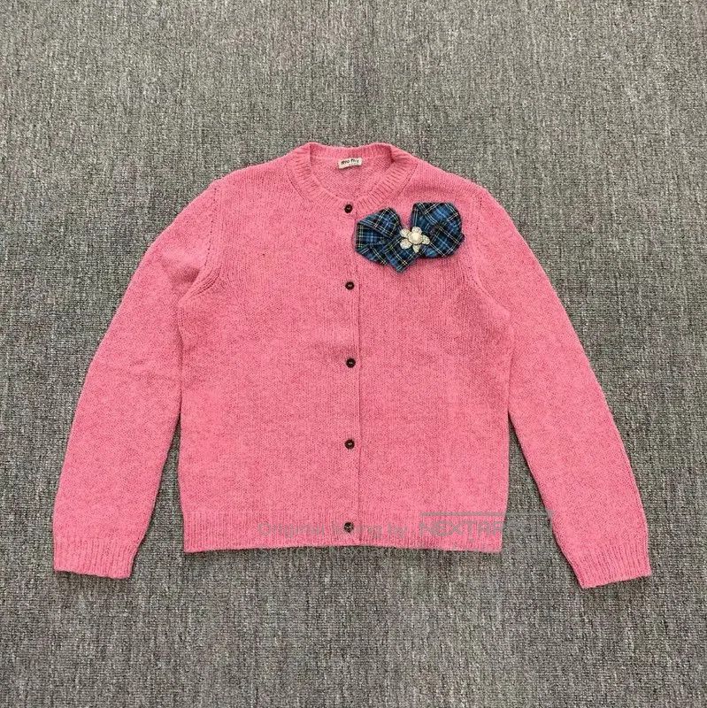 Miu Miu Miu Miu Pink Cotton Cardigan with Bow . Size L / US 10 / IT 46 - 1 Thumbnail