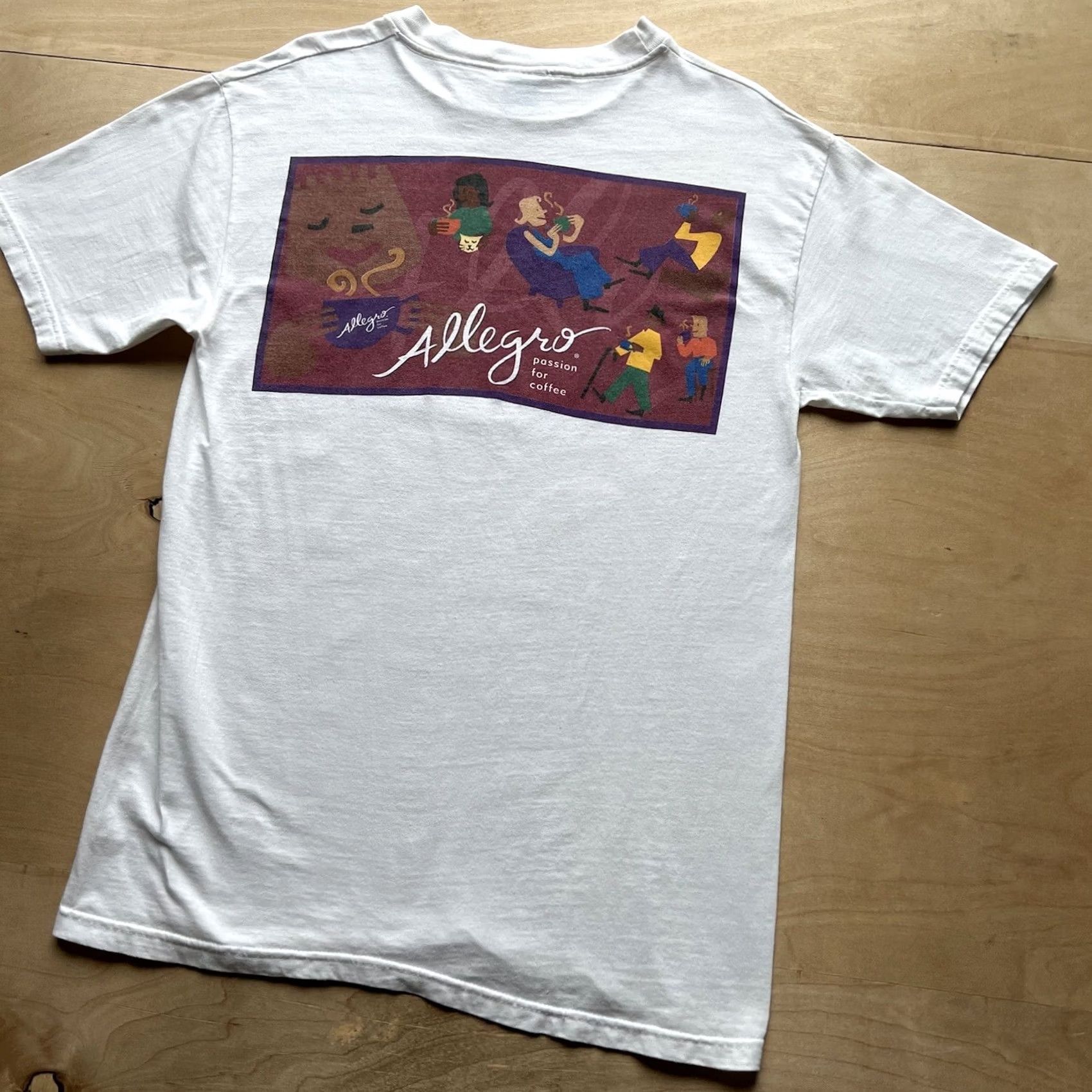 Vintage VINTAGE Allegro Passion For Coffee Shirt M White 90s USA Art Brooklyn New York Mens Shirt Size US M / EU 48-50 / 2 - 6 Thumbnail