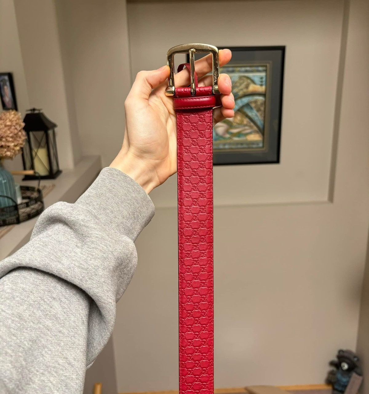 Gucci Gucci Micro Monogram Royal Red Belt Size 32 - 3 Thumbnail