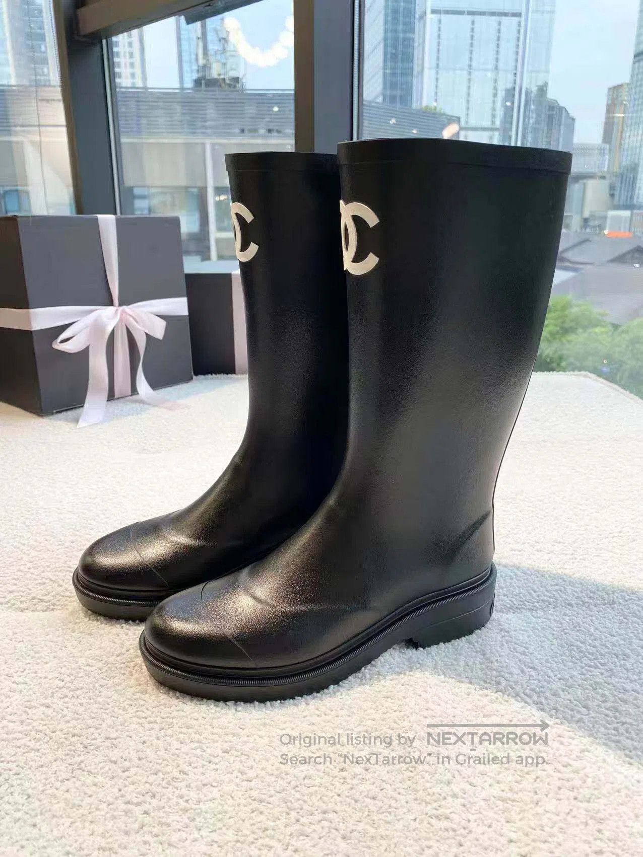 Chanel Chanel Black double Clogo long rain boots| Size US 4.5 / IT 34.5 - 1 Thumbnail
