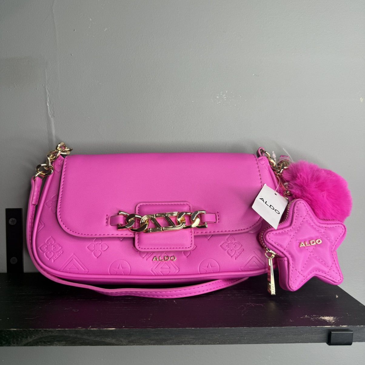 Aldo ALDO Hot Pink Star Charm Crossbody Bag with Pom Pom Size ONE SIZE - 1 Thumbnail