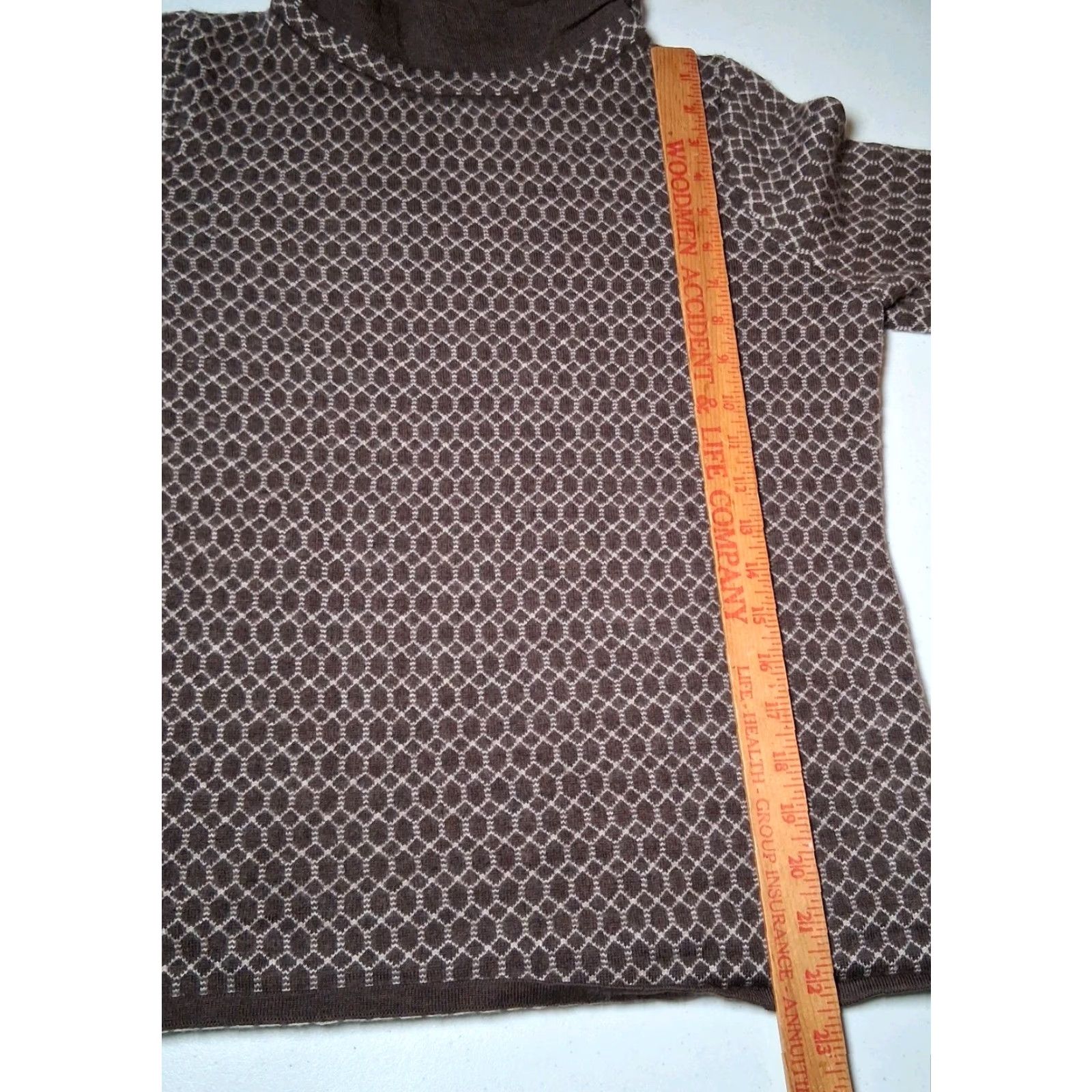 Talbots Talbots Petites Merino Wool Sweater Women PL Brown Geometric Nature Casual 3/4 Sleeve High Neck Pullover Winter Fall Spring Knit Dry Clean Only Mens? Size L / US 10 / IT 46 - 6 Thumbnail