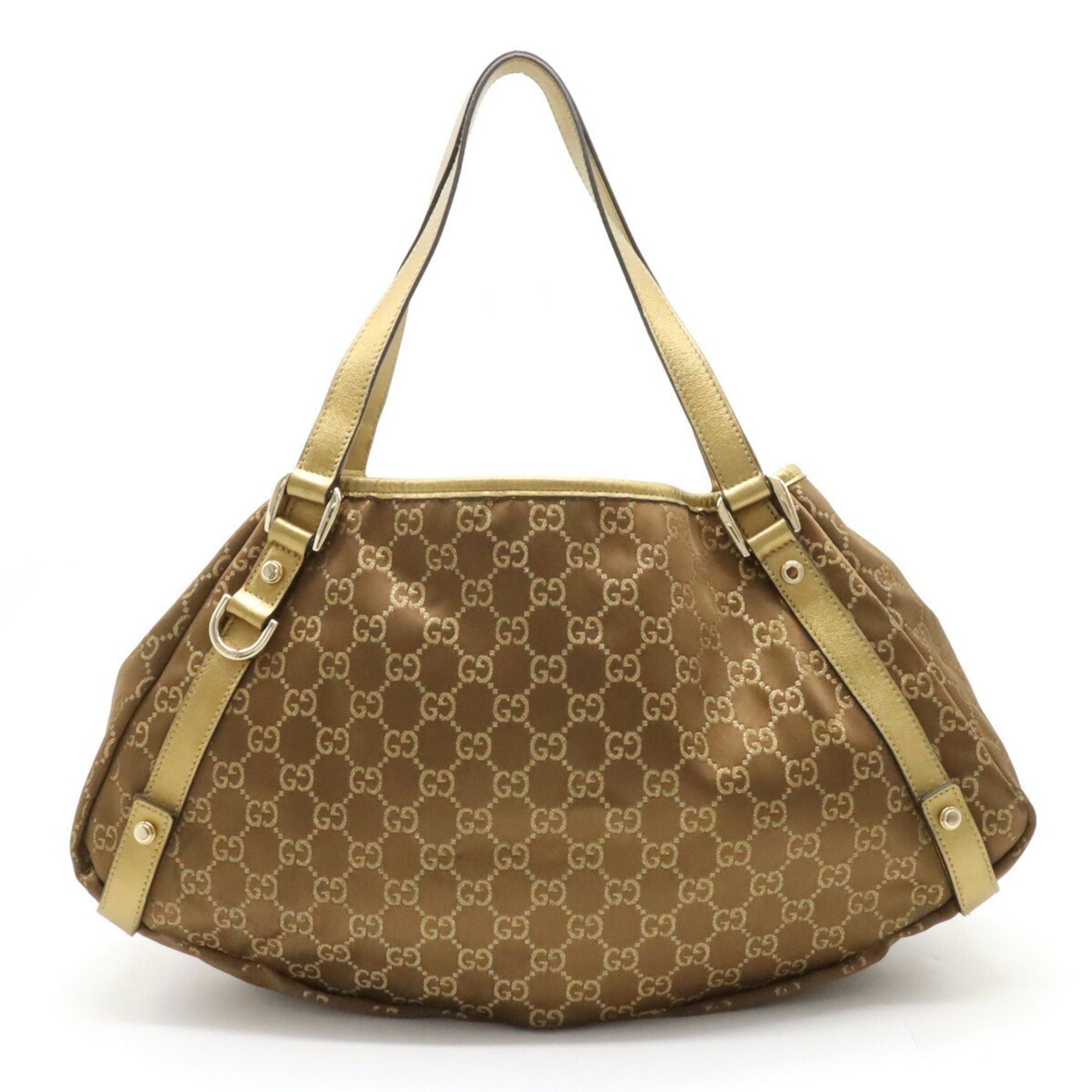 image of Gucci GG Canvas Abby Tote Bag Shoulder Metallic Leather Gold Brown 130736, Women's