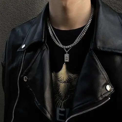 Other Titanium Steel Double Layer Pendant Necklace for Men Women Size ONE SIZE - 4 Thumbnail
