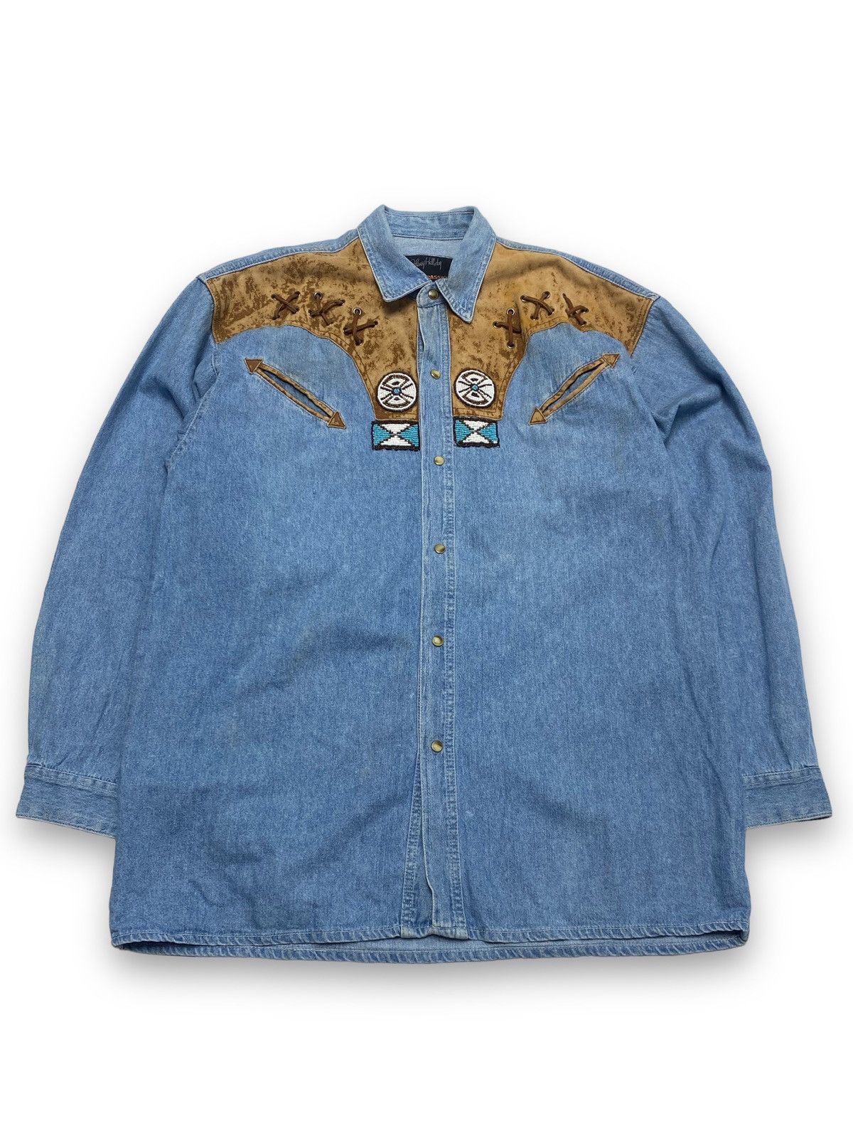Vintage 90s Vintage JOHNNY HALLYDAY Denim Cowboy Style Shirt Size US L / EU 52-54 / 3 - 1 Thumbnail