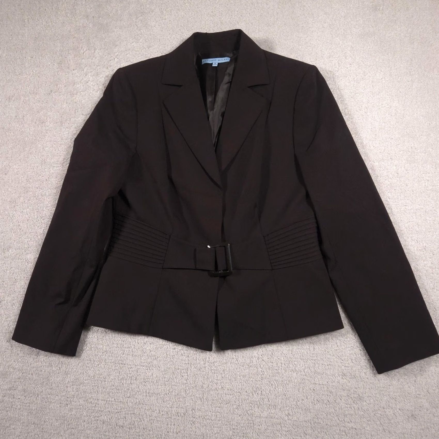 Vintage Antonio Melani Blazer Womens 12 Brown Notch Lined Belted Two-Button Career Workwear Jacket Size XL / US 12-14 / IT 48-50 - 2 Thumbnail