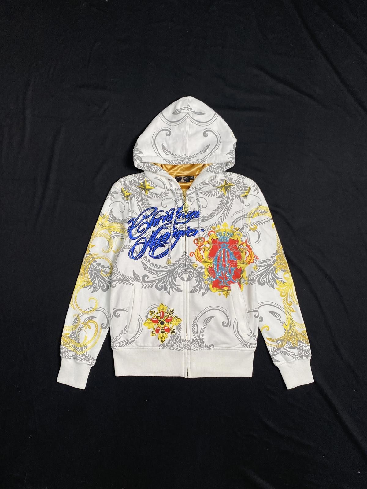 Ed Hardy Rare Ed Hardy Christian Audigier White Gold Zip Hoodie 48 Size L / US 10 / IT 46 - 1 Thumbnail