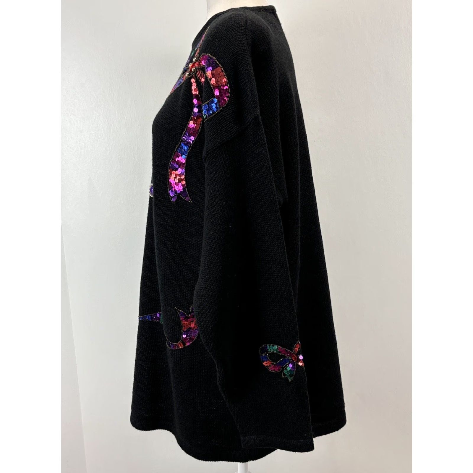 Vintage VINTAGE Karen Scott Embellished Tunic Sweater L Black Knit Sequins Bedazzled 90s Womens Mens Girls? Size L / US 10 / IT 46 - 2 Thumbnail
