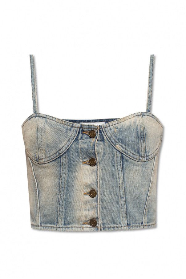 image of Saint Laurent Paris Oc11Z10524 Denim Corset Top In Blue, Women's (Size Medium)