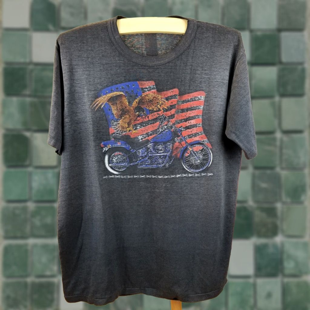 Vintage VINTAGE 80' MOTORCYCLE BLACK SUN FADED THIN SINGLE STITCH T-SHIRT XLARGE T-Shirt Mens USA White? Size US XL / EU 56 / 4 - 1 Thumbnail