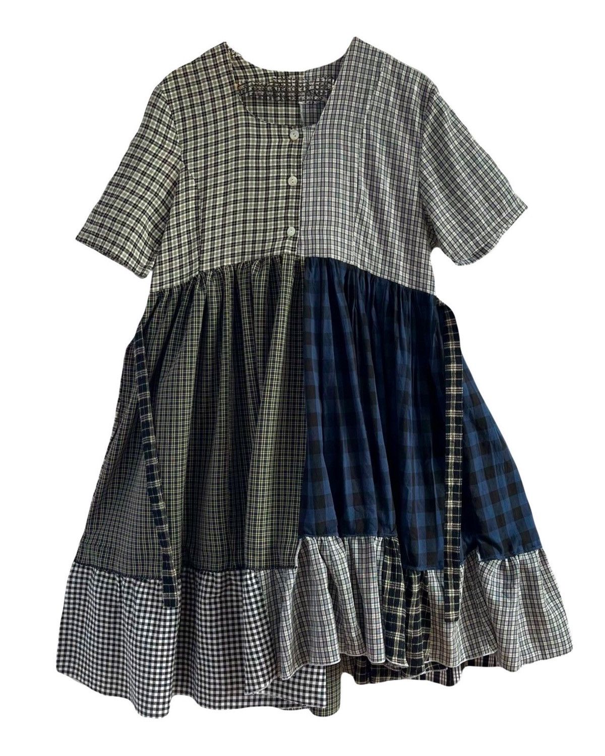 Custommade upcycled vintage plaid midi dress short sleeve Size M / US 6-8 / IT 42-44 - 1 Thumbnail