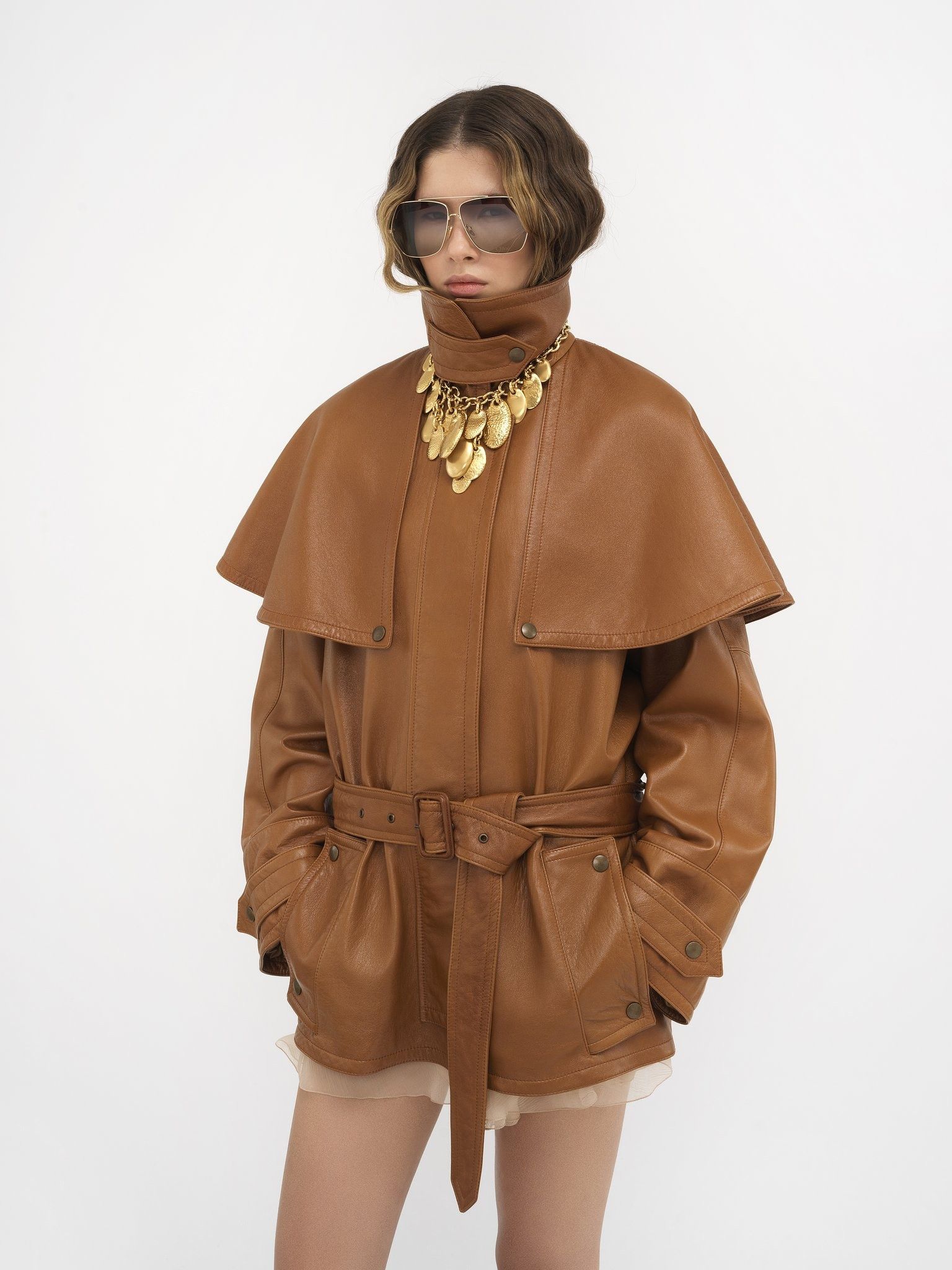 Chloe o1loc1c11025 Short Cape Trench Coat in Ochre Delight Size L / US 10 / IT 46 - 3 Thumbnail