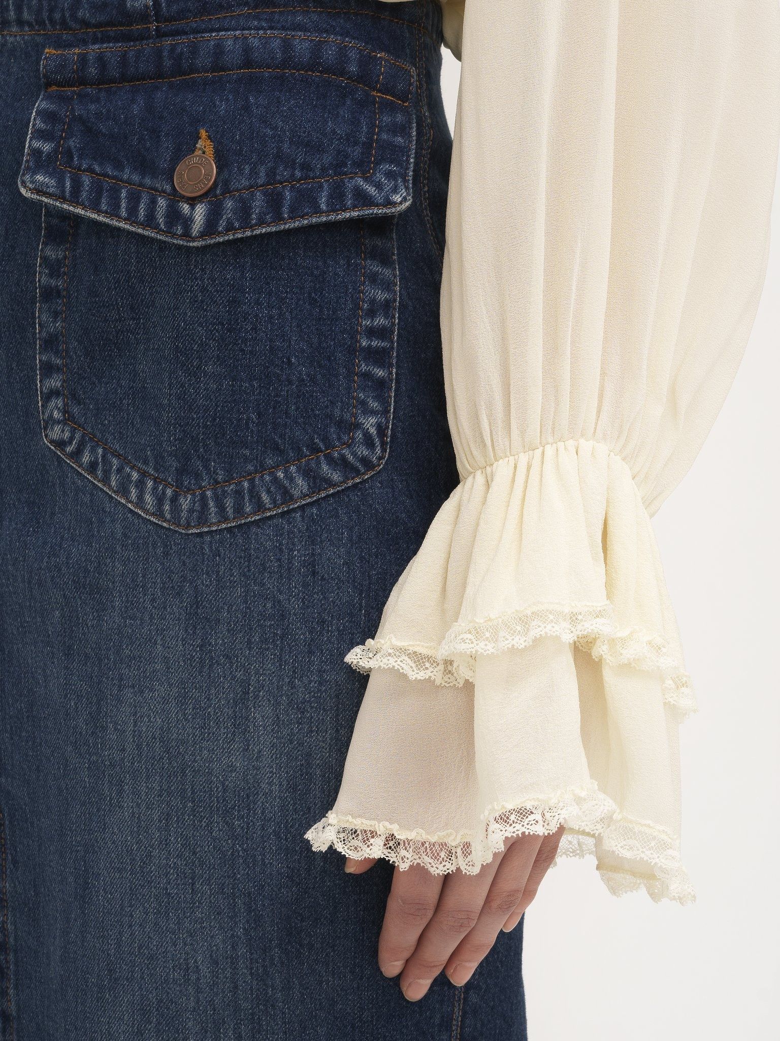 Chloe o1loc1c11025 Front-Slit Midi Slim Skirt in Denim Blue Size 25" / US 0 / IT 36 - 6 Thumbnail