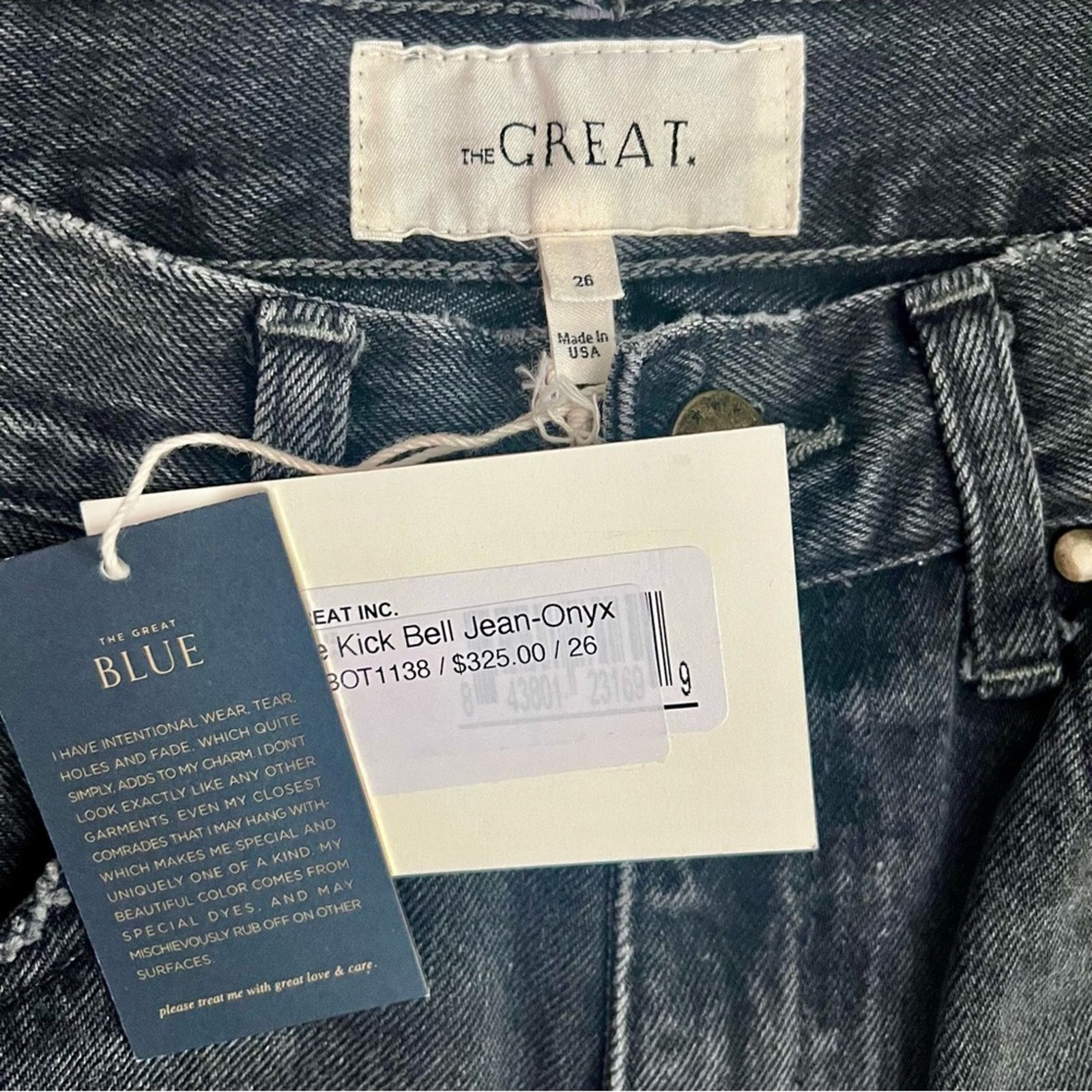 THE GREAT NWT The Great The Kick Bell Jeans Onyx Black Denim Tassel 26 Size 26" / US 2 / IT 38 - 14 Thumbnail
