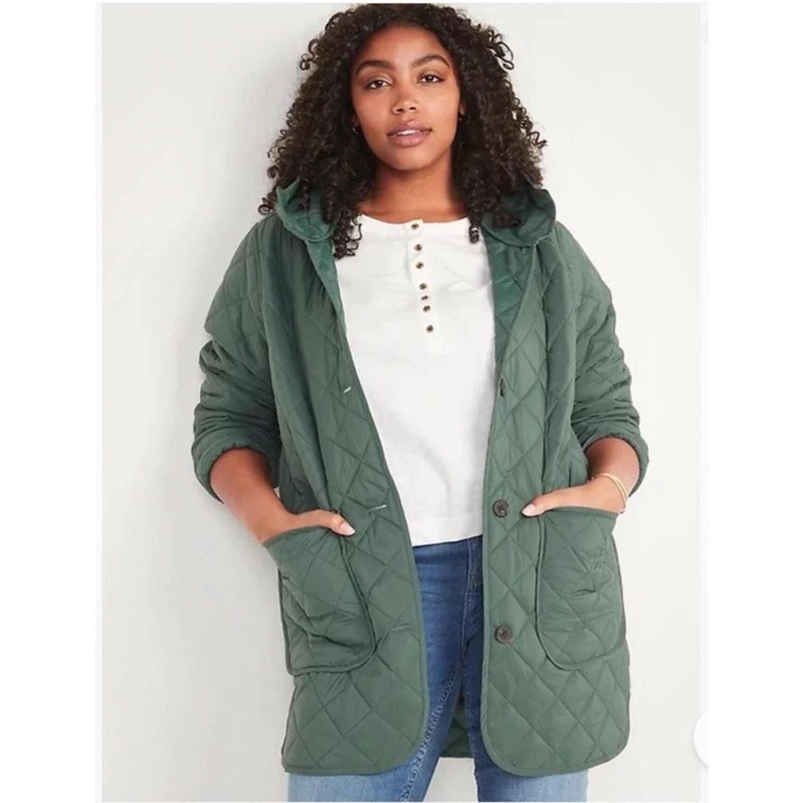 Old Navy Old Navy Quilted Long Hooded Preppy Chore Minimalist Jacket Size XXL / US 16-18 / IT 52-54 - 1 Thumbnail