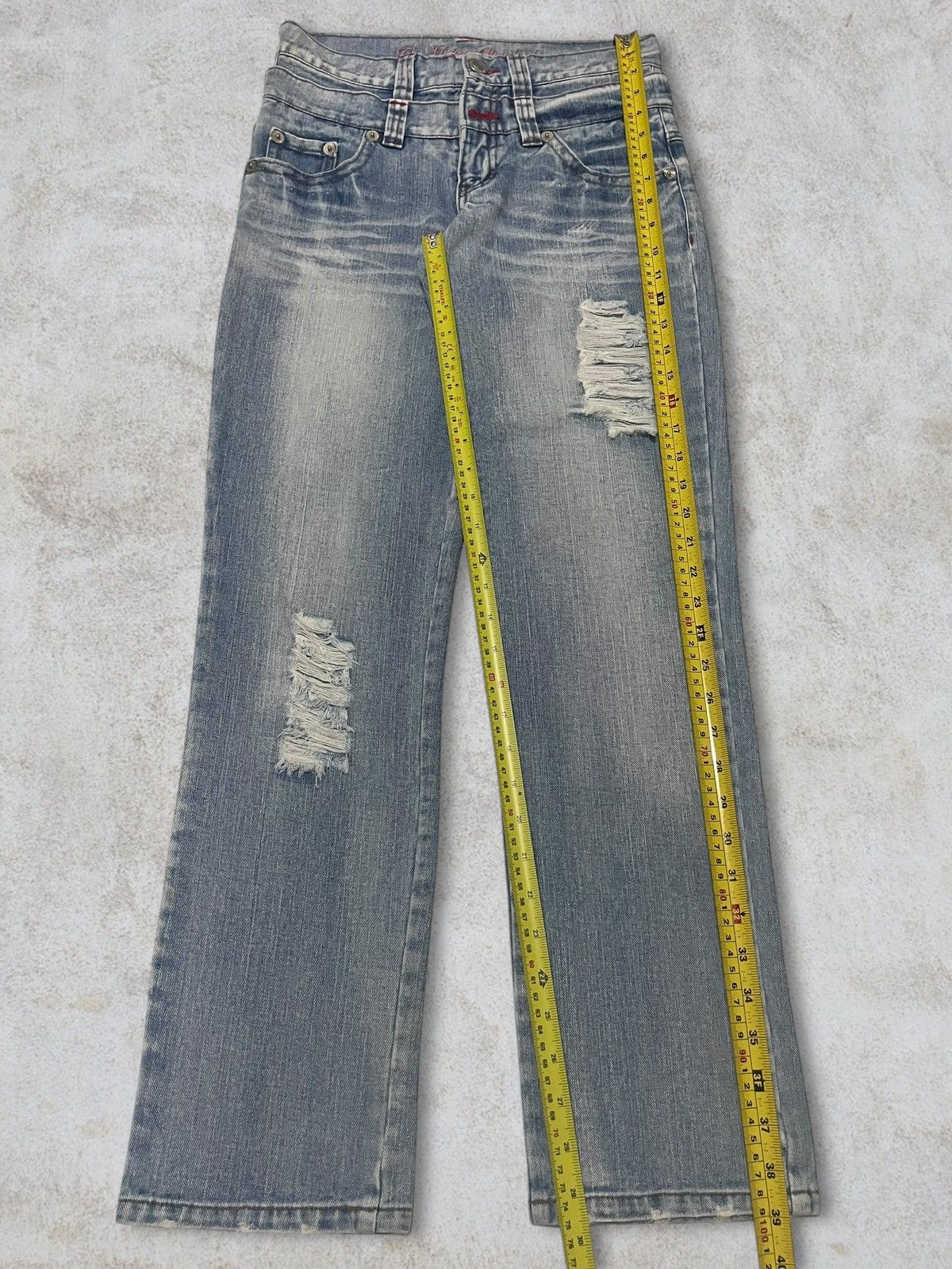 Japanese Brand Japanese Double Waist Spellout Embroidered Distressed Jeans Size 29" - 15 Thumbnail