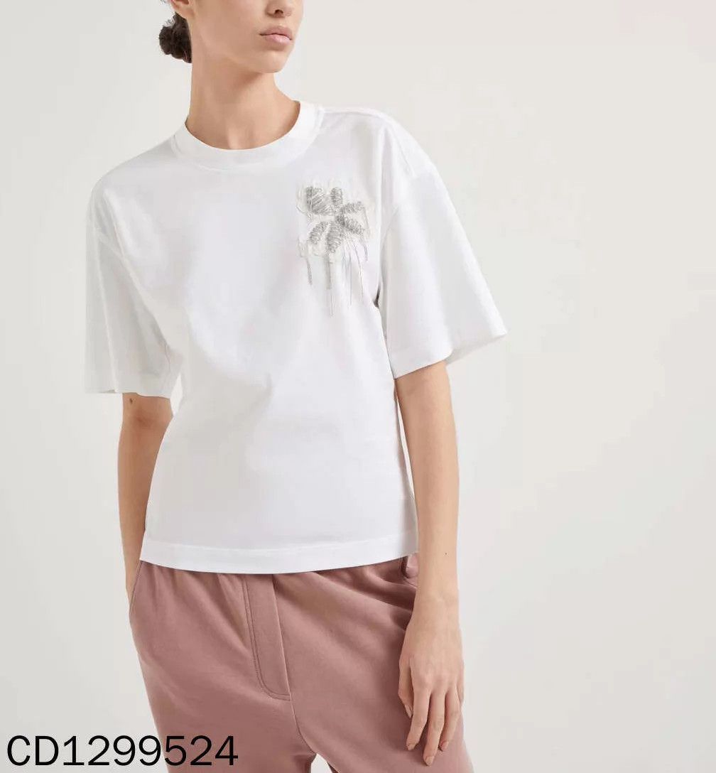 Brunello Cucinelli Brunello Cucinelli 25 Beaded Short-Sleeve Top 99 New S Size S / US 4 / IT 40 - 4 Thumbnail