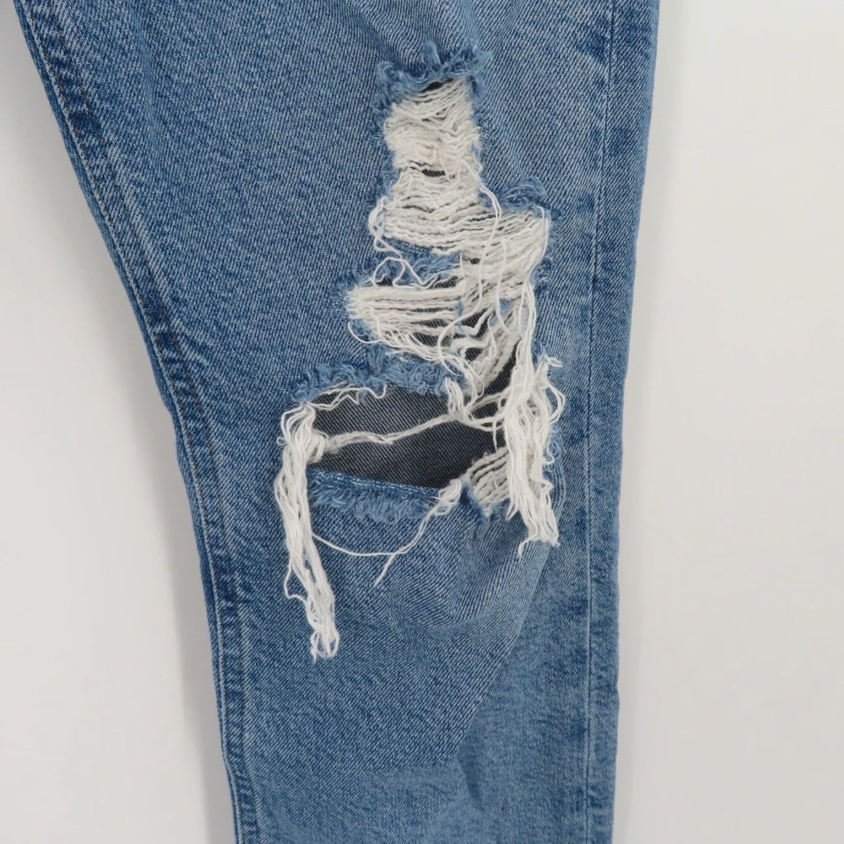 Agolde AGOLDE Womens 25 Riley Button Fly Distressed Medium Blue Denim Jeans Cotton Size 42" / US 20 - 4 Thumbnail
