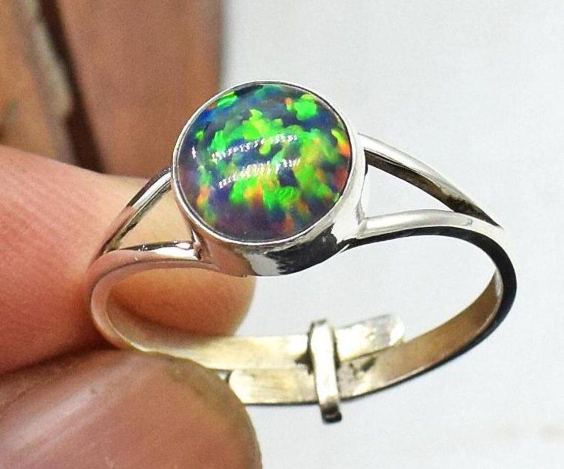 Handmade Dainty Multi Fire Opal 925 Silver Ring: Anniversary Jewelry Size ONE SIZE - 7 Thumbnail