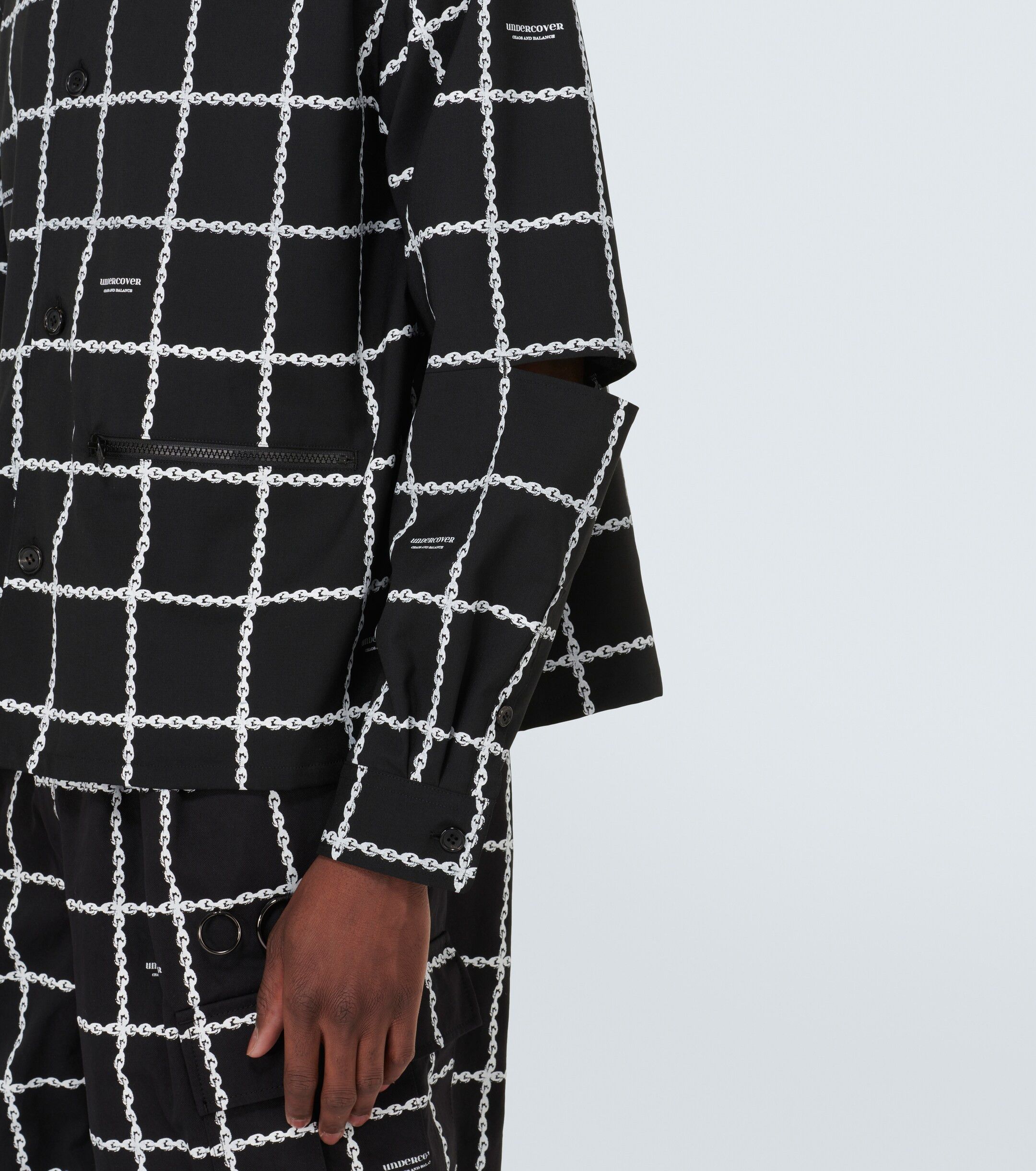 Undercover o1tko10326 Wool Chain Plaid Over Shirt in Black Size US XL / EU 56 / 4 - 5 Thumbnail