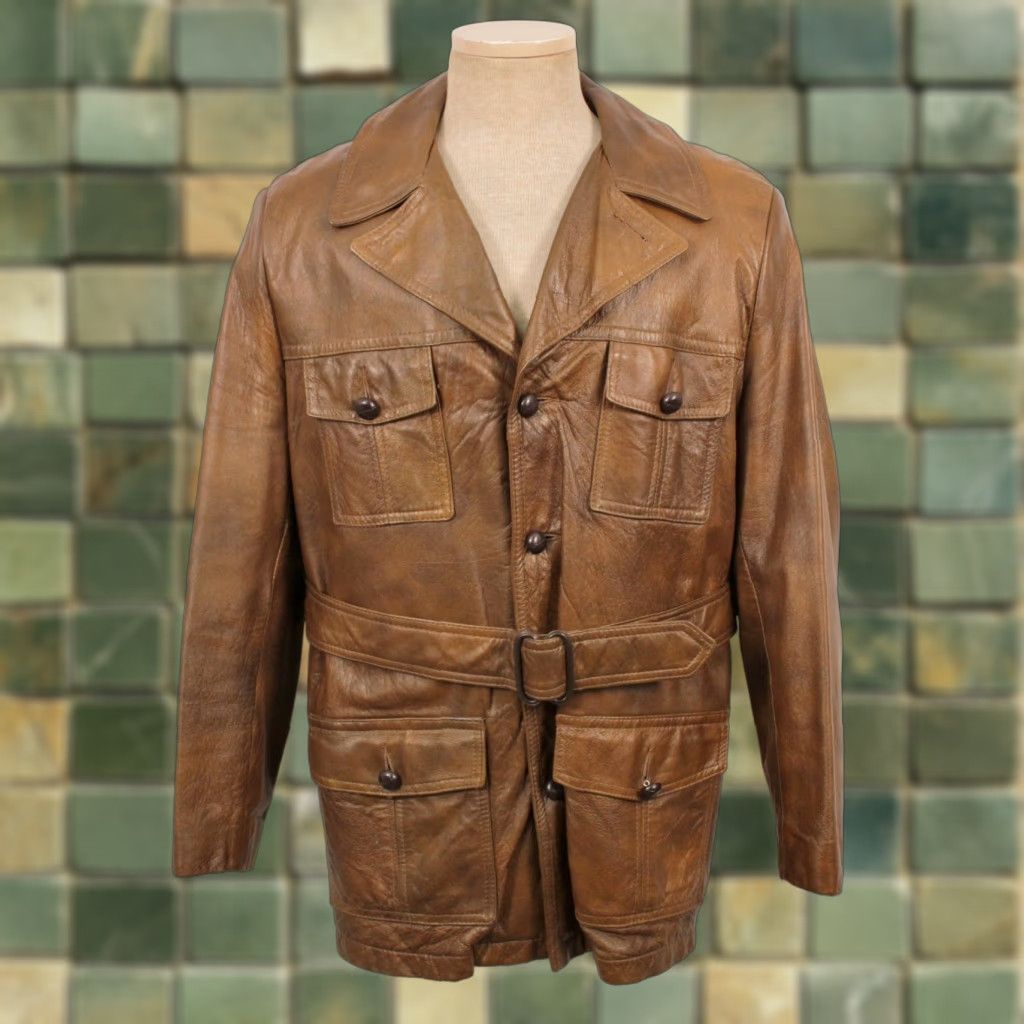 Vintage VINTAGE Grais 70s Leather Jacket Shirt Mens Brown Disco Coat Size 40 1970s Size US XXS / EU 40 - 1 Thumbnail