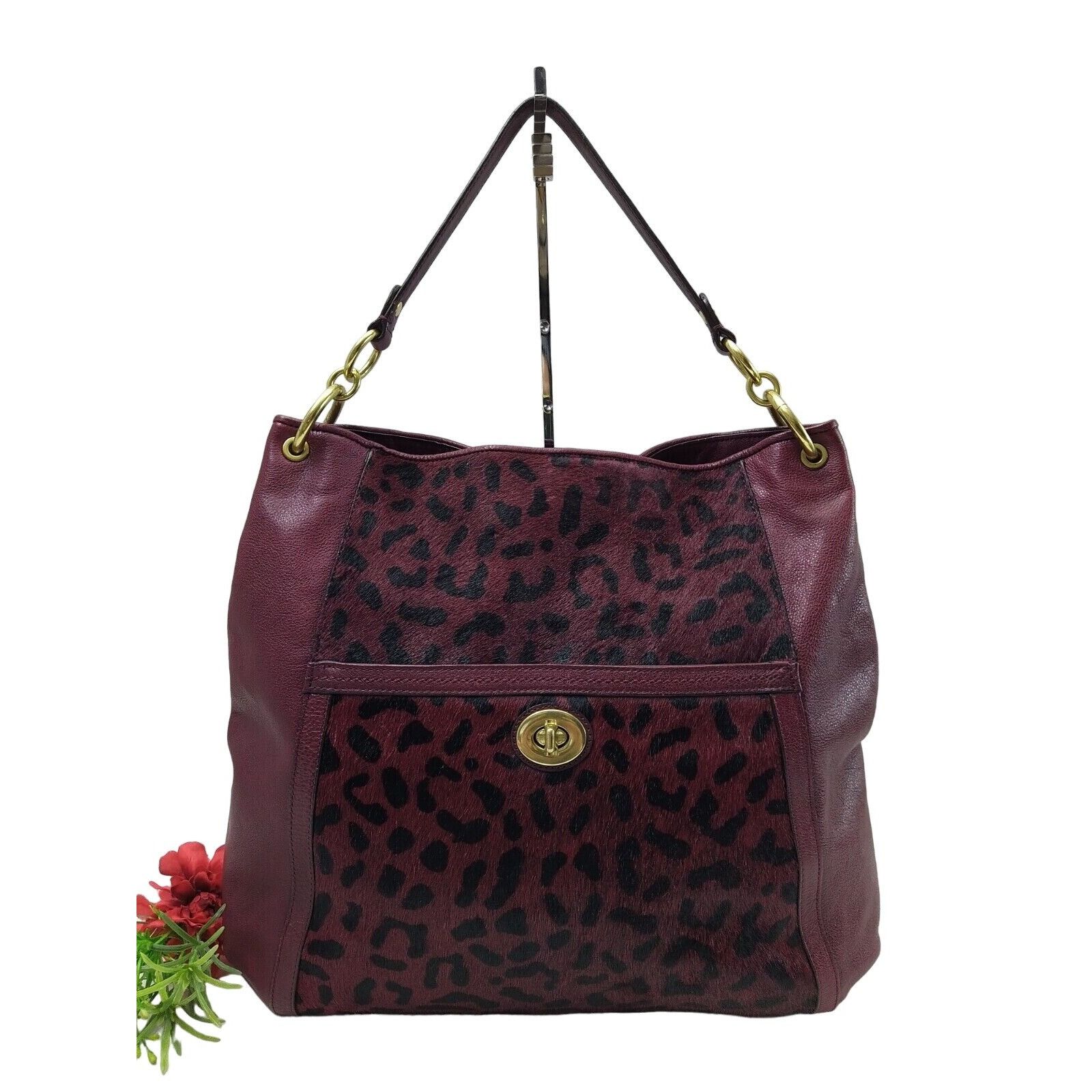 image of Coach Park Haircalf Leather Turn Lock Pocket Large Hobo F246 in Oxblood Burgundy, Women's