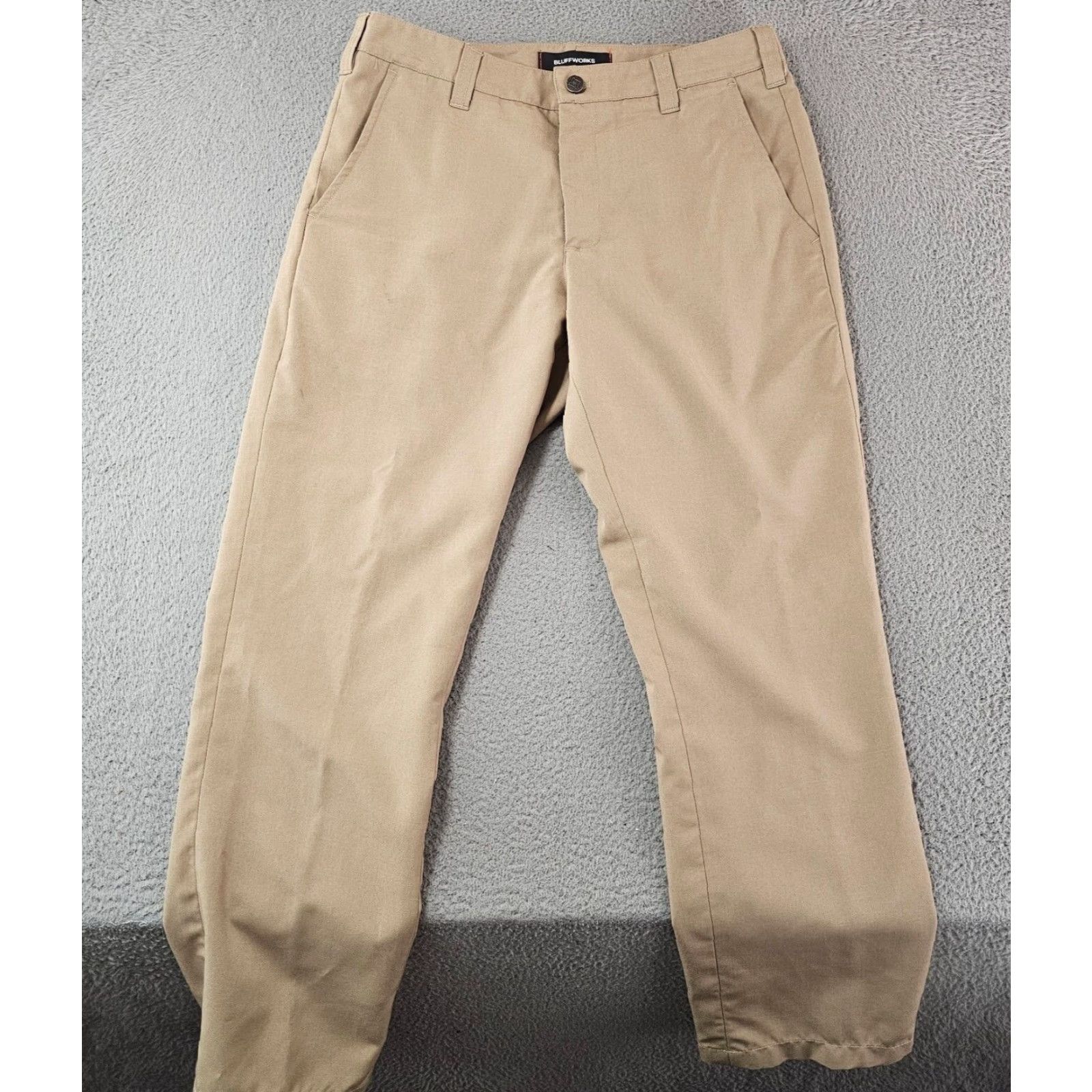 Vintage Bluffworks Pants Mens 31x27.5 Khaki Regular Chino Flat Front 100% Polyester Slim Fit Casual Workwear Modern Mens Regular Size US 31 - 2 Thumbnail