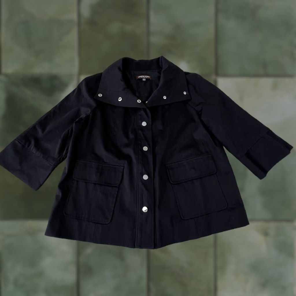 Vintage Adrienne Vittadini Womens Black 3/4 Sleeve Snap Button Collar Top Shirt Size 6 Size M / US 6-8 / IT 42-44 - 1 Thumbnail
