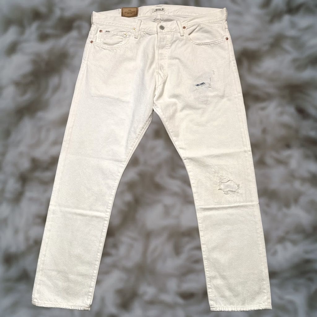 Polo Ralph Lauren Polo Ralph Lauren Jeans Sullivan Slim Distressed Patchwork Denim 36x30 Mens White Distressed Slim Jeans 30 Inseam Low Rise Men Regular Size 36x30 Size US M / EU 48-50 / 2 - 1 Thumbnail