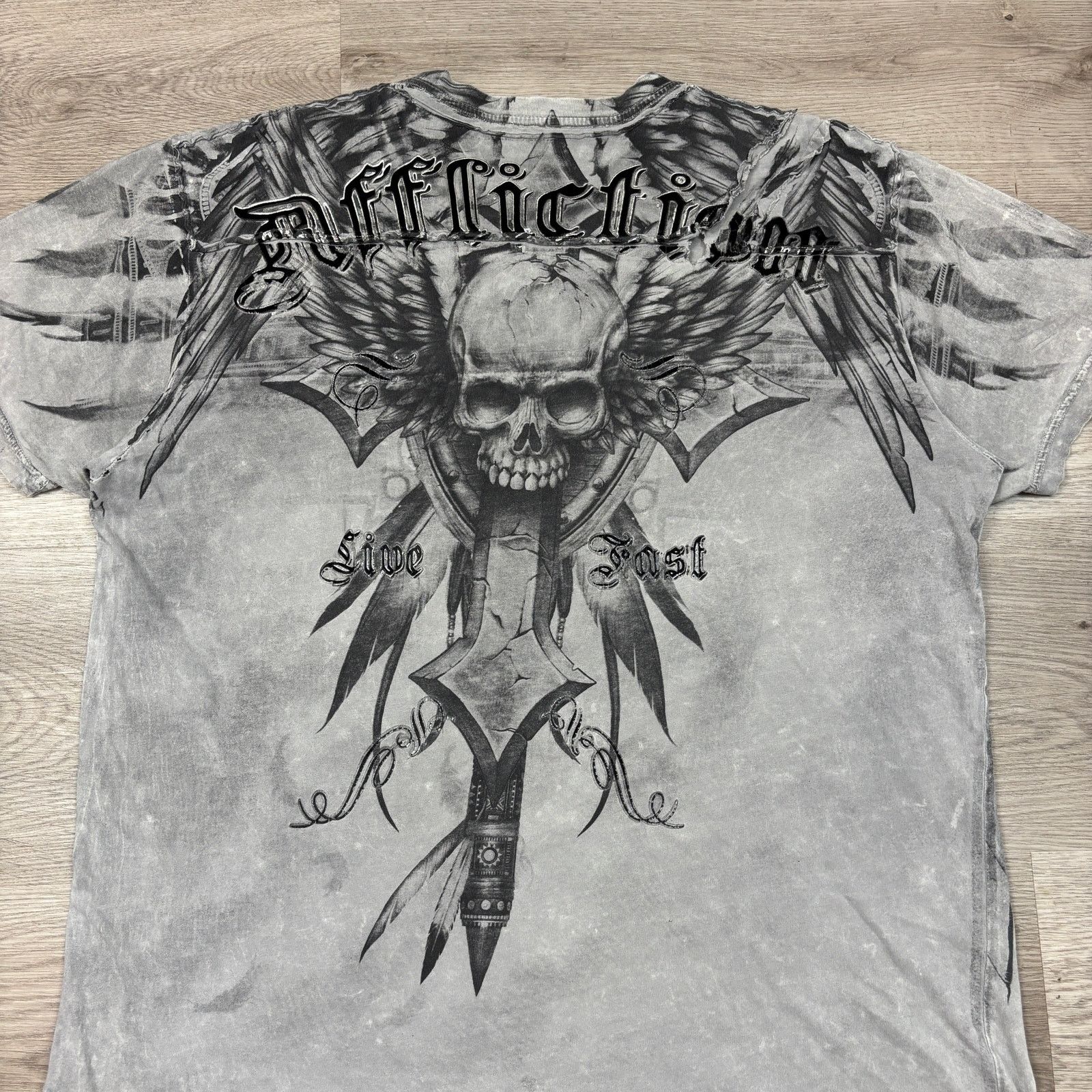 Affliction Affliction Terminus Live First Skull Distressed Shirt 2XL Size US XXL / EU 58 / 5 - 4 Thumbnail