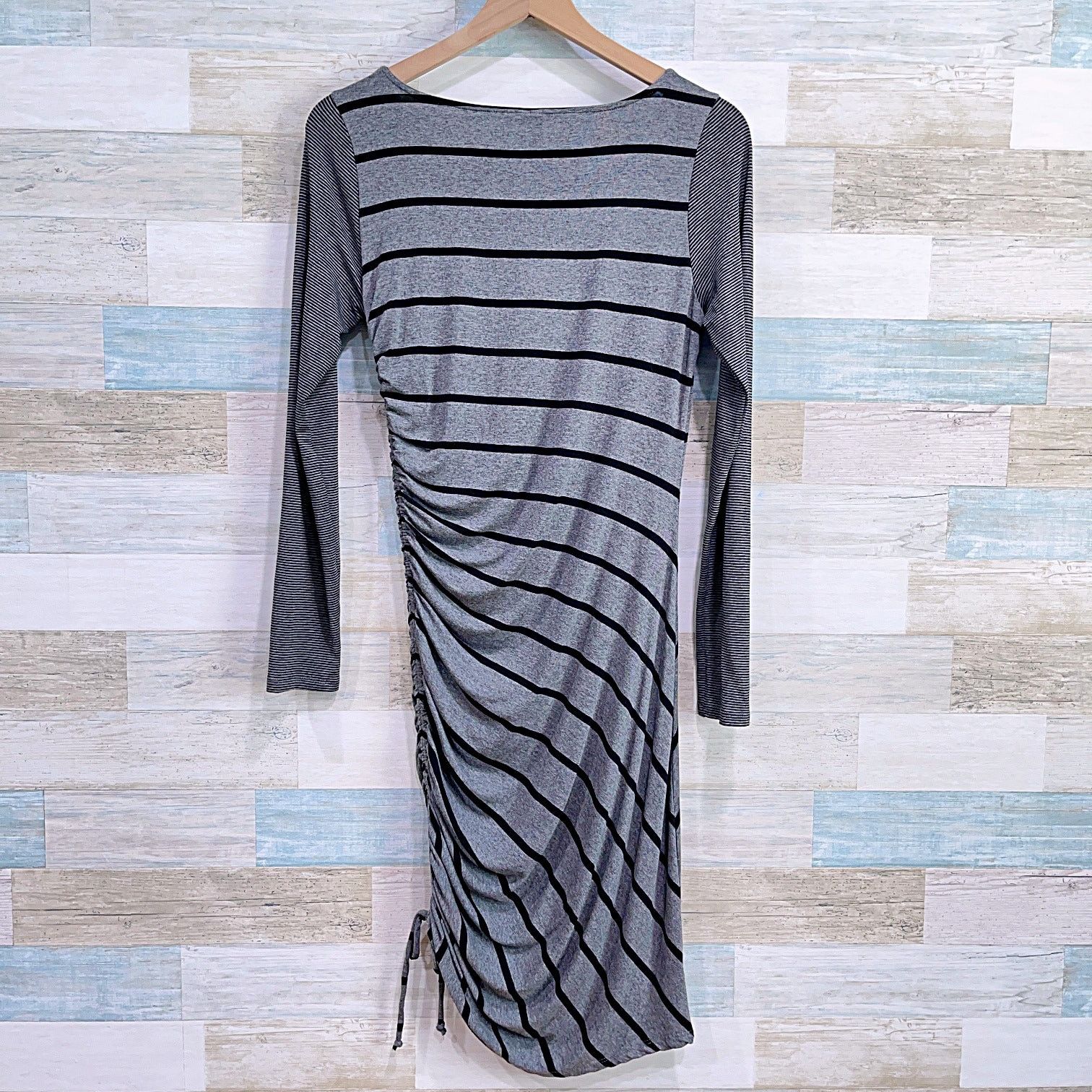 Other Michael Stars Striped Side Ruched T Shirt Dress Gray Black M Size M / US 6-8 / IT 42-44 - 4 Thumbnail