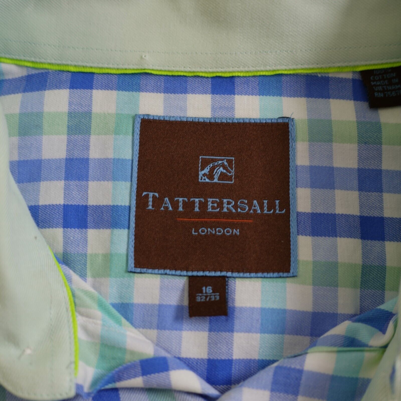 Other Tattersall London Blue Green Plaid 16 32/33 Cotton Collared Size US L / EU 52-54 / 3 - 7 Thumbnail