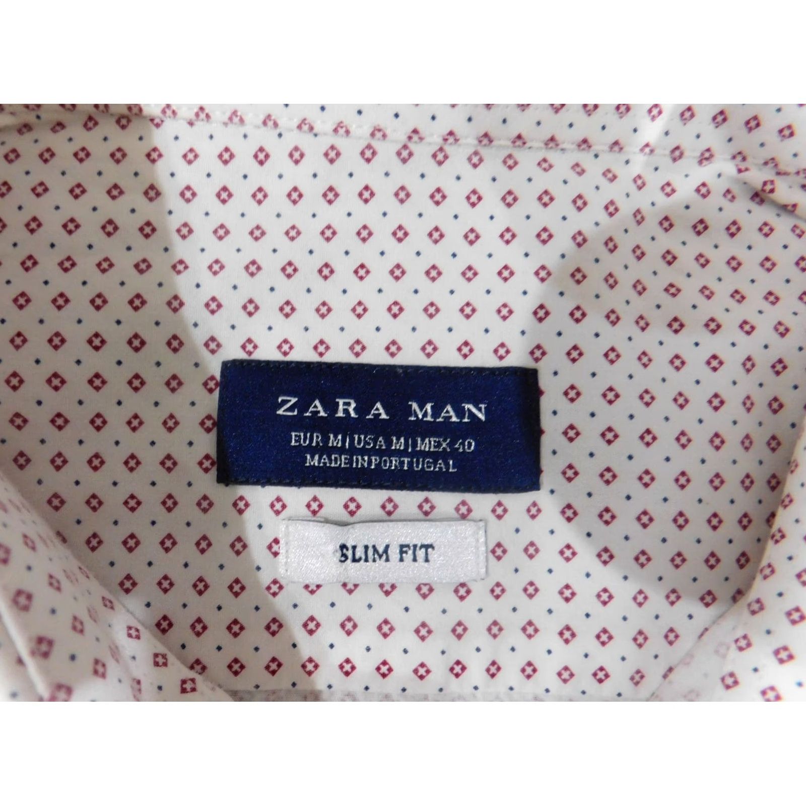 Zara Zara Shirt Mens Medium White Slim Geometric Button-Up Knit Cotton Size US M / EU 48-50 / 2 - 5 Thumbnail