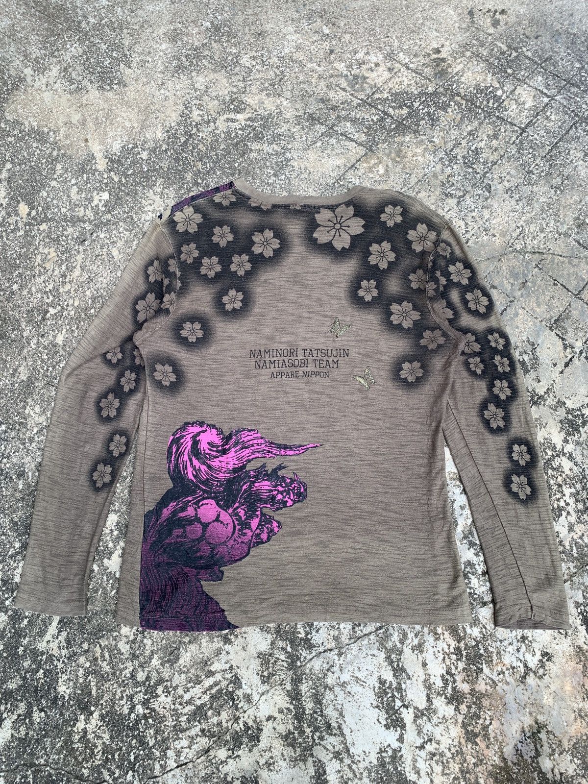 Japanese Brand NTN Team Sukajan Lion Sakura Army Green Longsleeve Tee Size US L / EU 52-54 / 3 - 1 Thumbnail