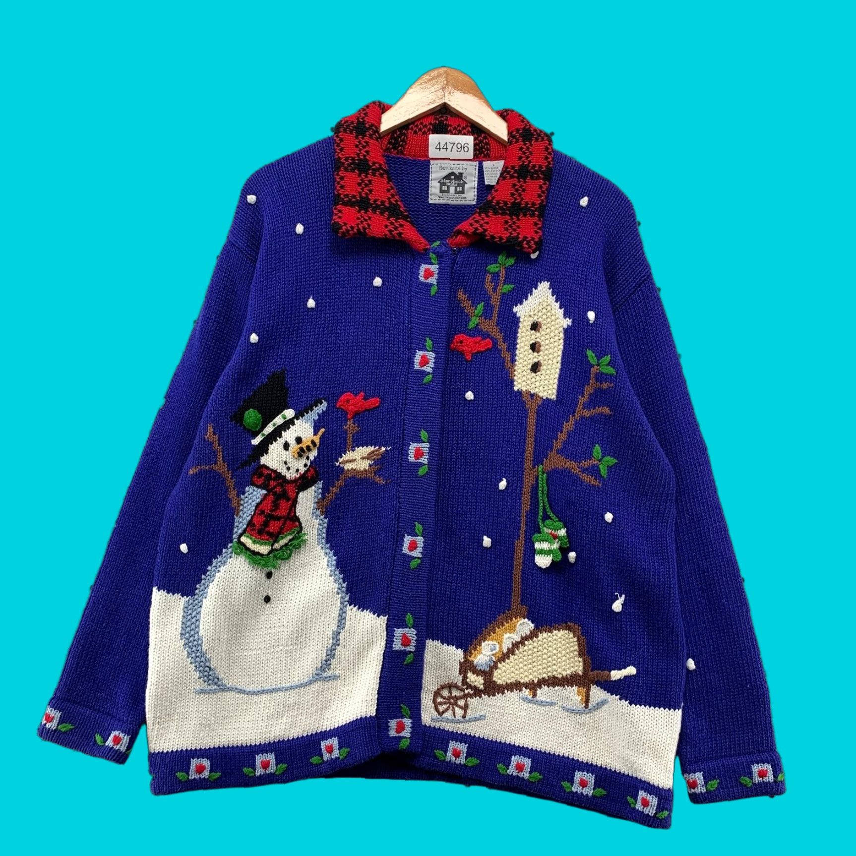 Vintage VINTAGE Storybook Hand Knits Cardigan Womens Large Blue Snow Man Christmas Handknits Up Size L / US 10 / IT 46 - 1 Thumbnail