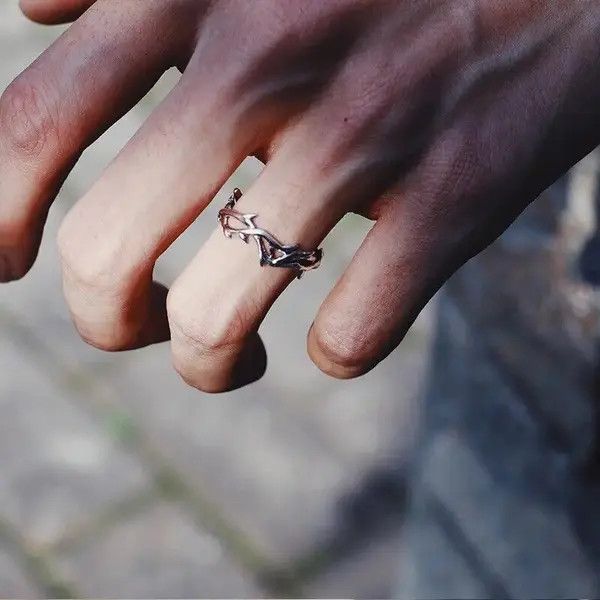 Jewelry × Vintage Punk Irregular Thorns Couple Ring Adjustable Size ONE SIZE - 3 Thumbnail