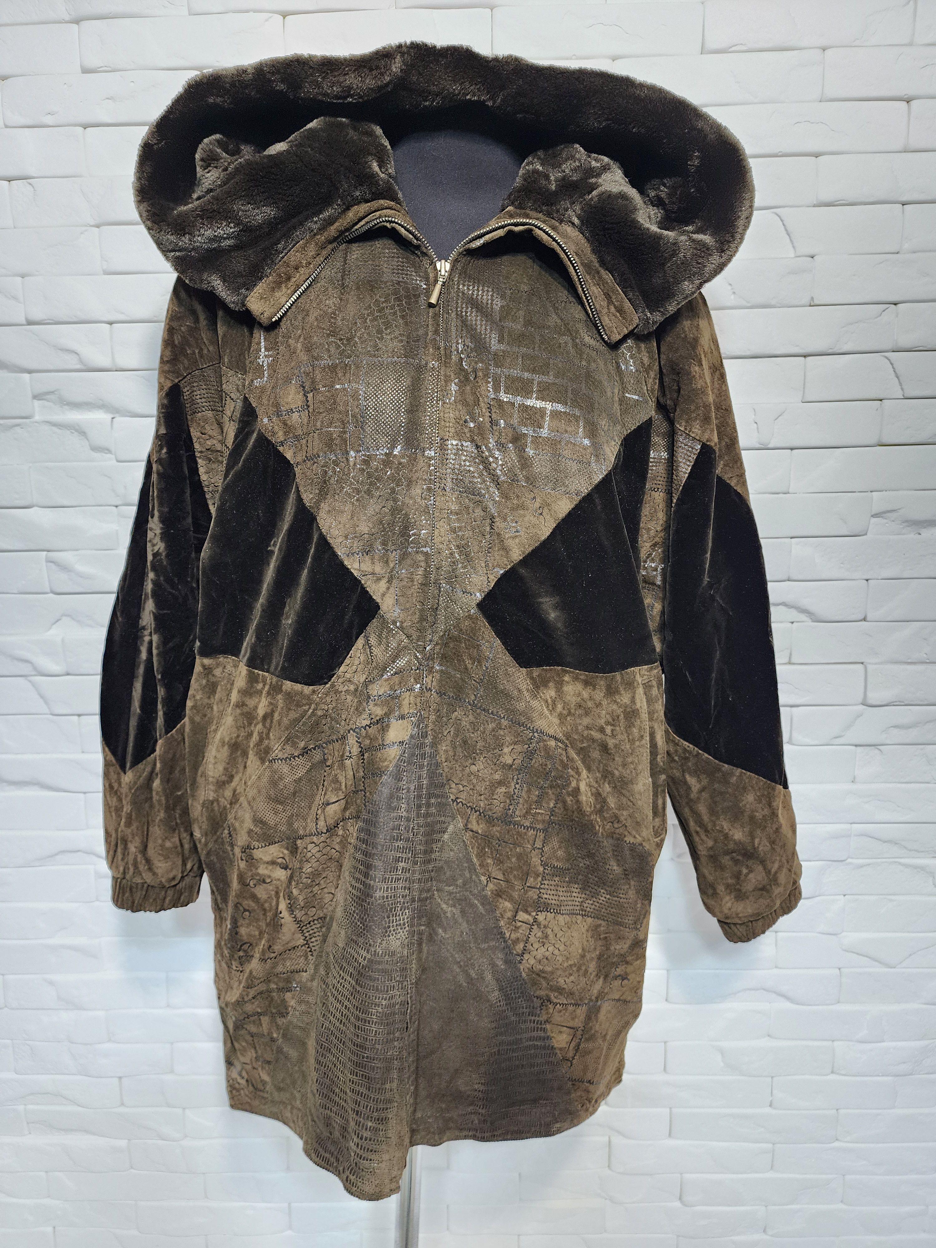 Genuine Leather Vintage Brown Suede Leather Jacket With Hood Size XXL / US 16-18 / IT 52-54 - 2 Thumbnail