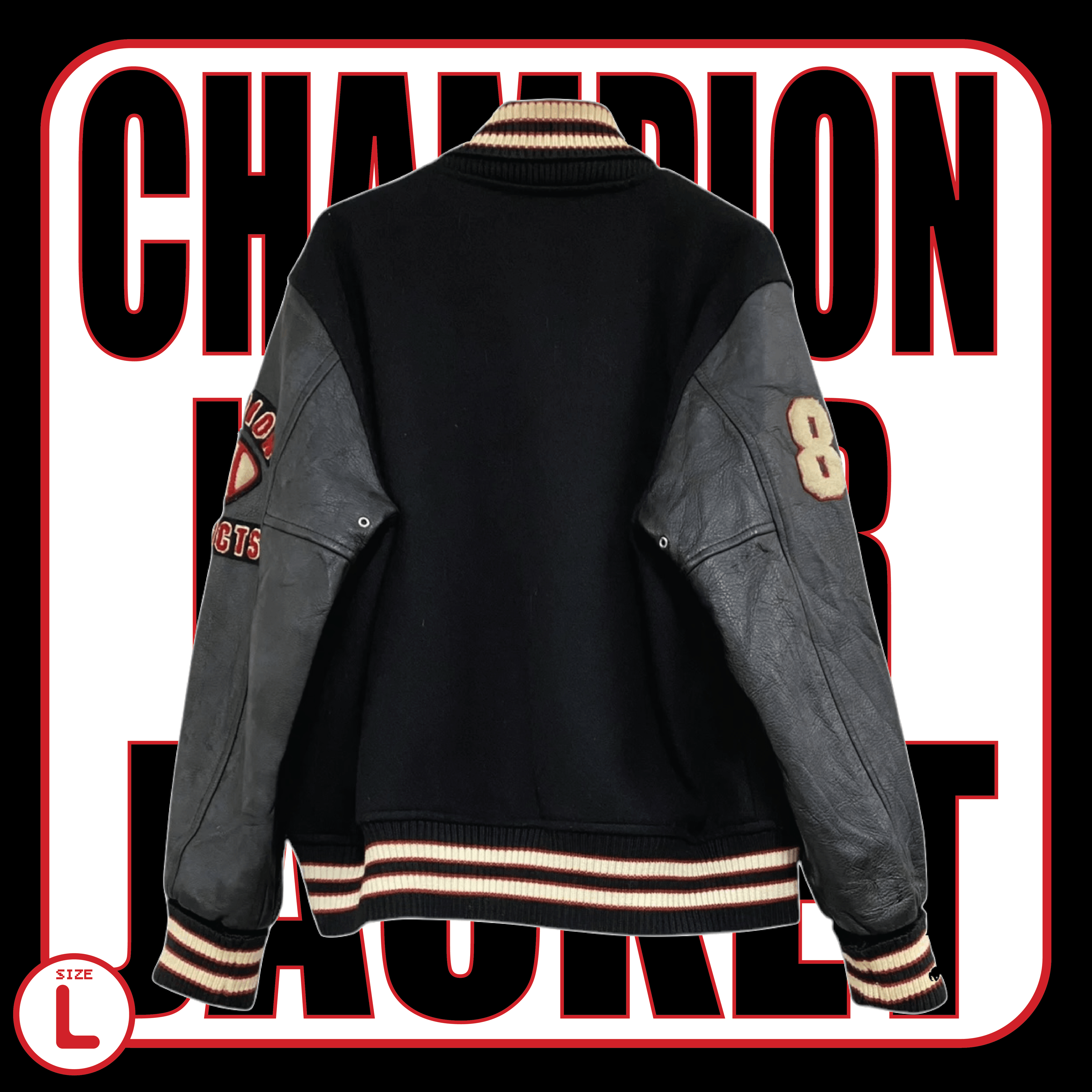 Champion × Leather Vintage Champion Leather Wool Varsity Letterman Jacket Size US L / EU 52-54 / 3 - 3 Thumbnail