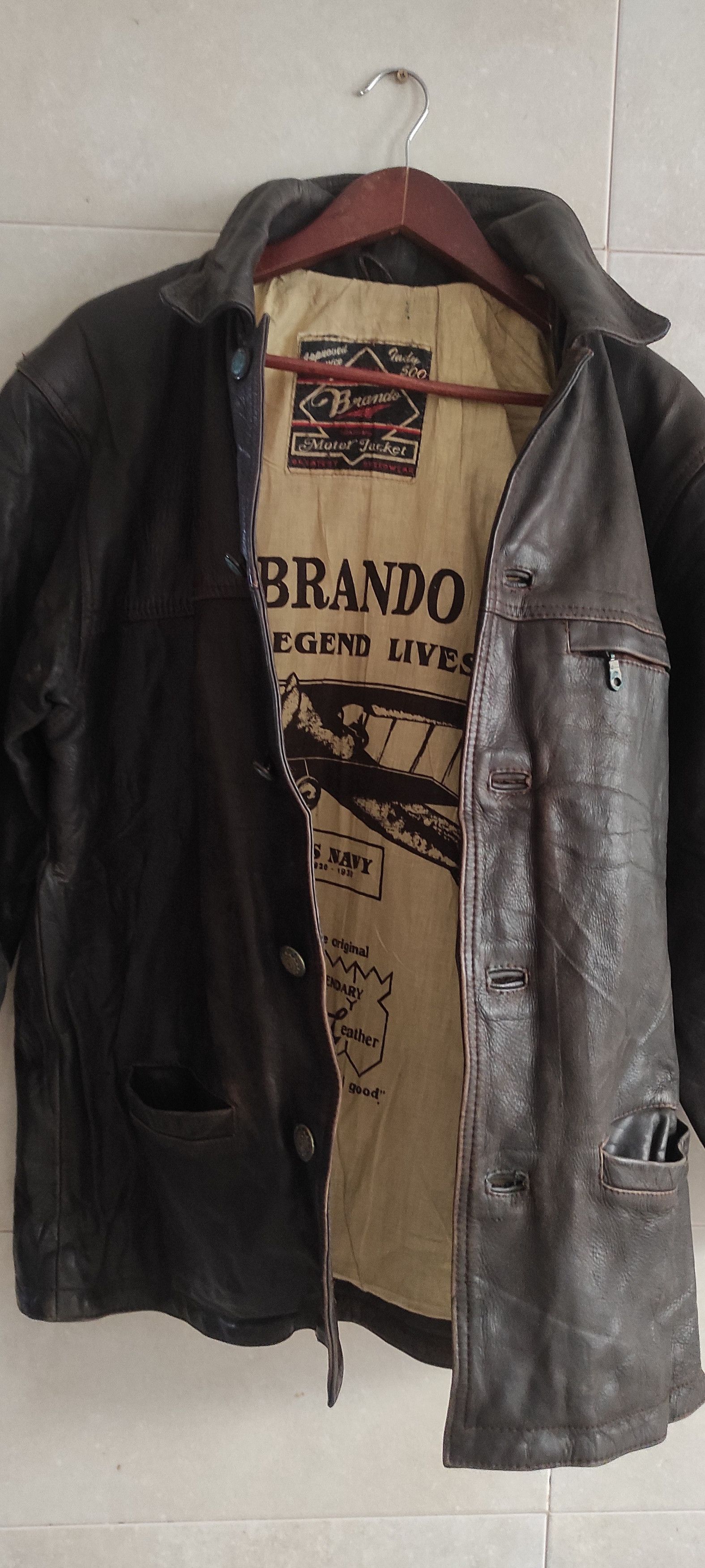 Vintage Brando US Navy Classic Motorcycle Biker Real Leather Jacket Size US L / EU 52-54 / 3 - 13 Thumbnail