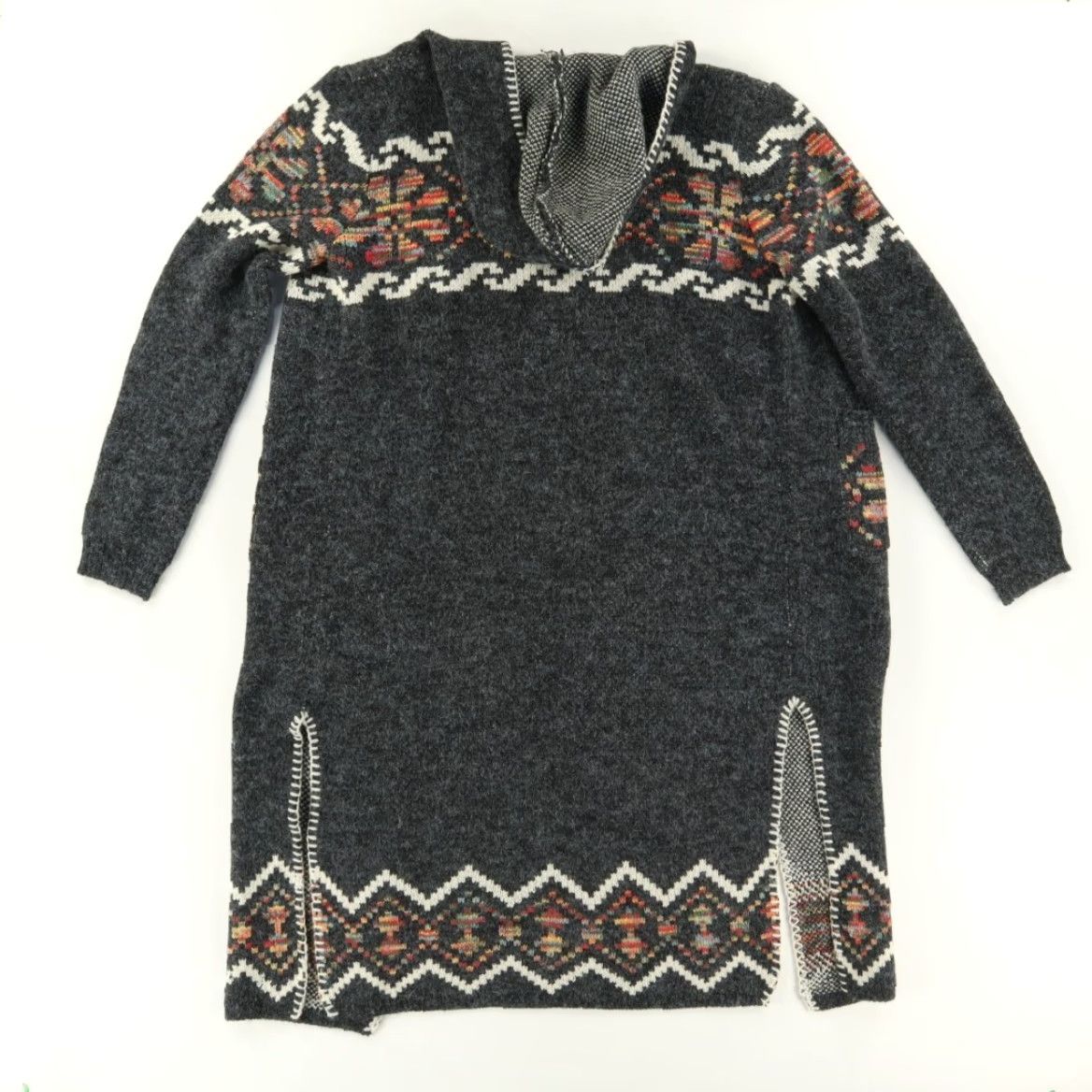 Vintage CGYY Aztec Hooded Open Front Cardigan Shirt Women XL Charcoal Long Sleeve Sweater Vintage No? Size XL / US 12-14 / IT 48-50 - 4 Thumbnail
