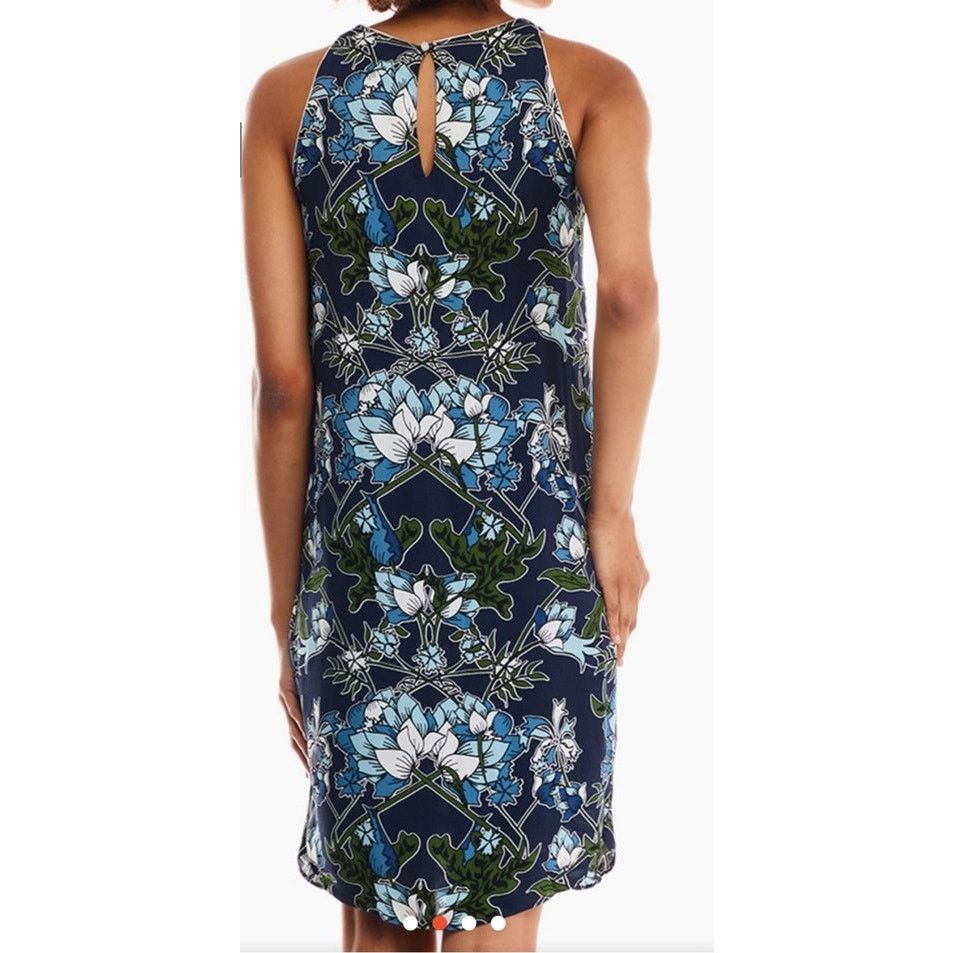 Massimo Dutti Massimo Dutti Navy Blue Botanical Floral Scoop Neck Dress, 4 Size S / US 4 / IT 40 - 3 Thumbnail