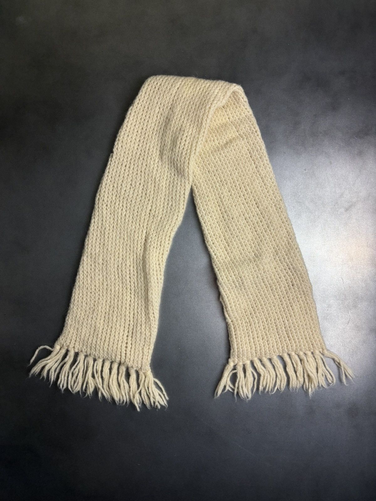 Aran Isles Knitwear × Vintage Vintage Scarf Cream Cable Knit Wool Acrylic Handknit 70s 80s Size ONE SIZE - 2 Thumbnail