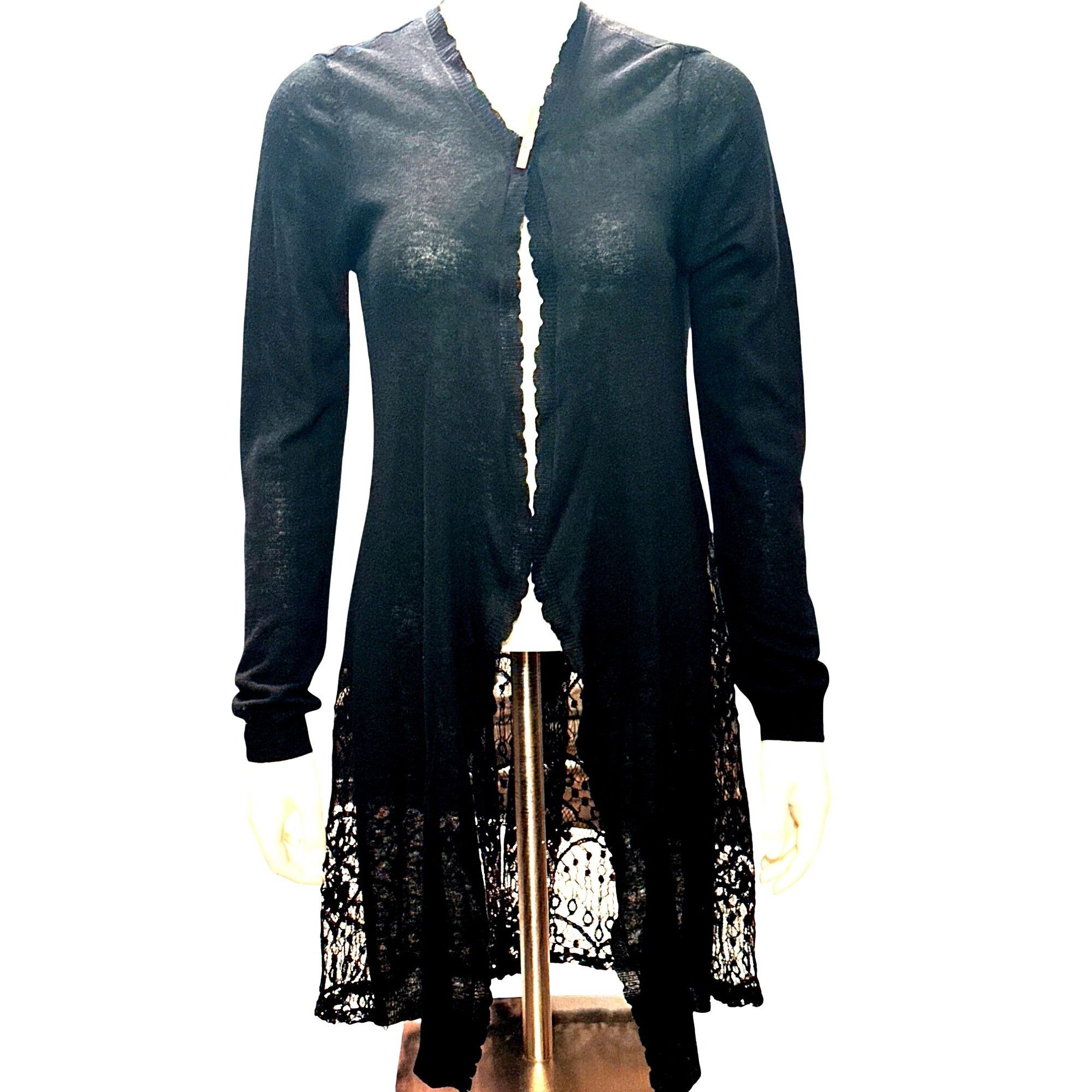 Other CCC Black Lace Trimmed Long Cardigan Sweater With Scalloped Size M / US 6-8 / IT 42-44 - 7 Thumbnail